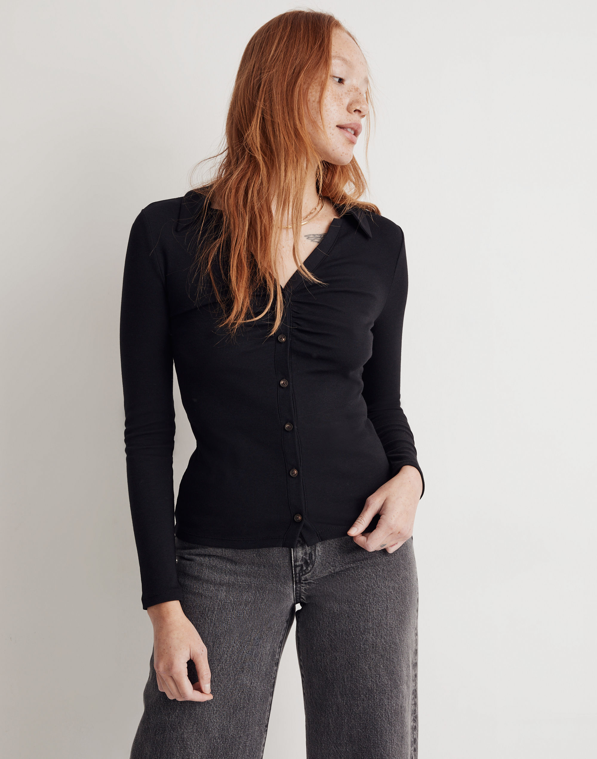 ruched polo cardigan