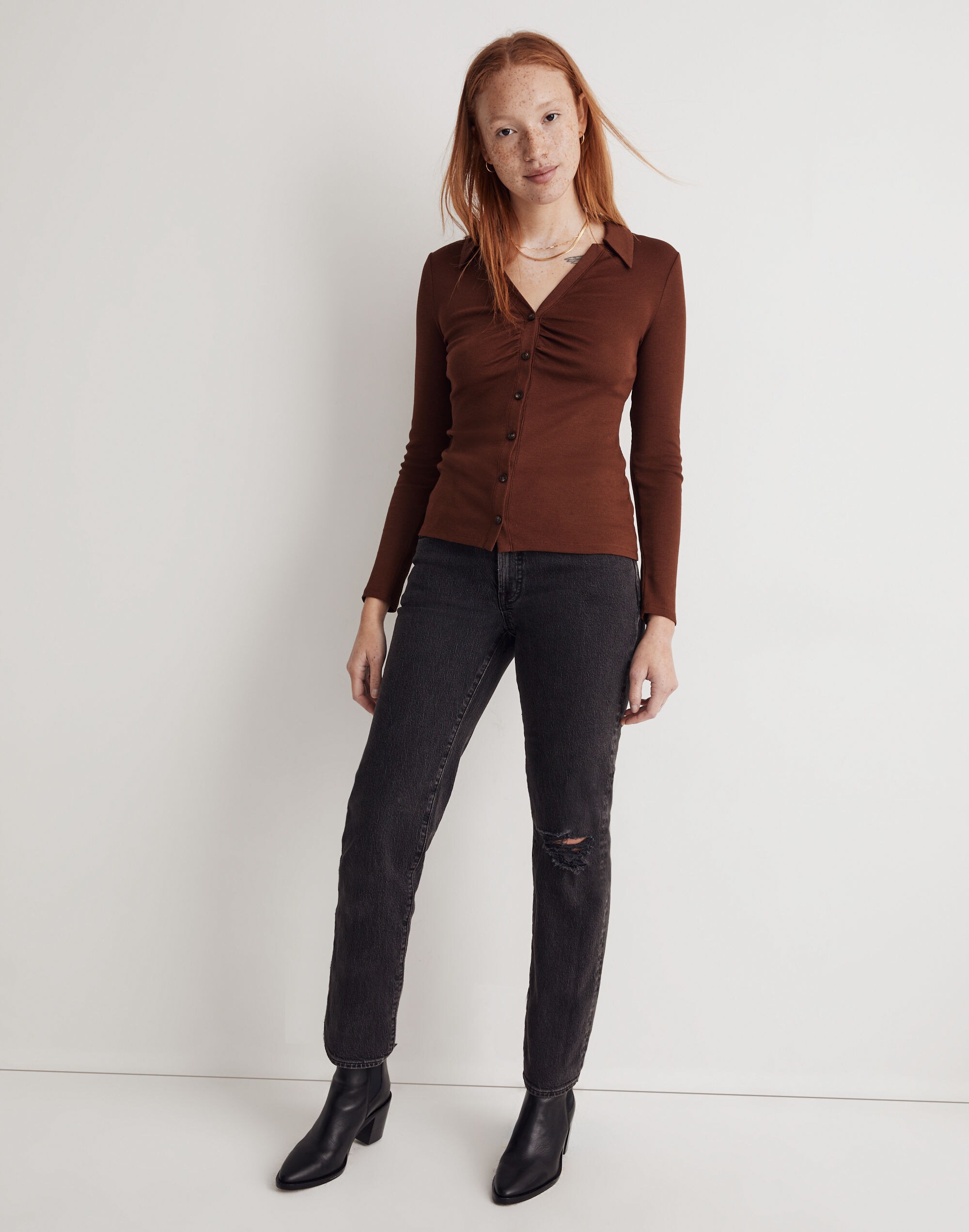 Ruched Polo Cardigan