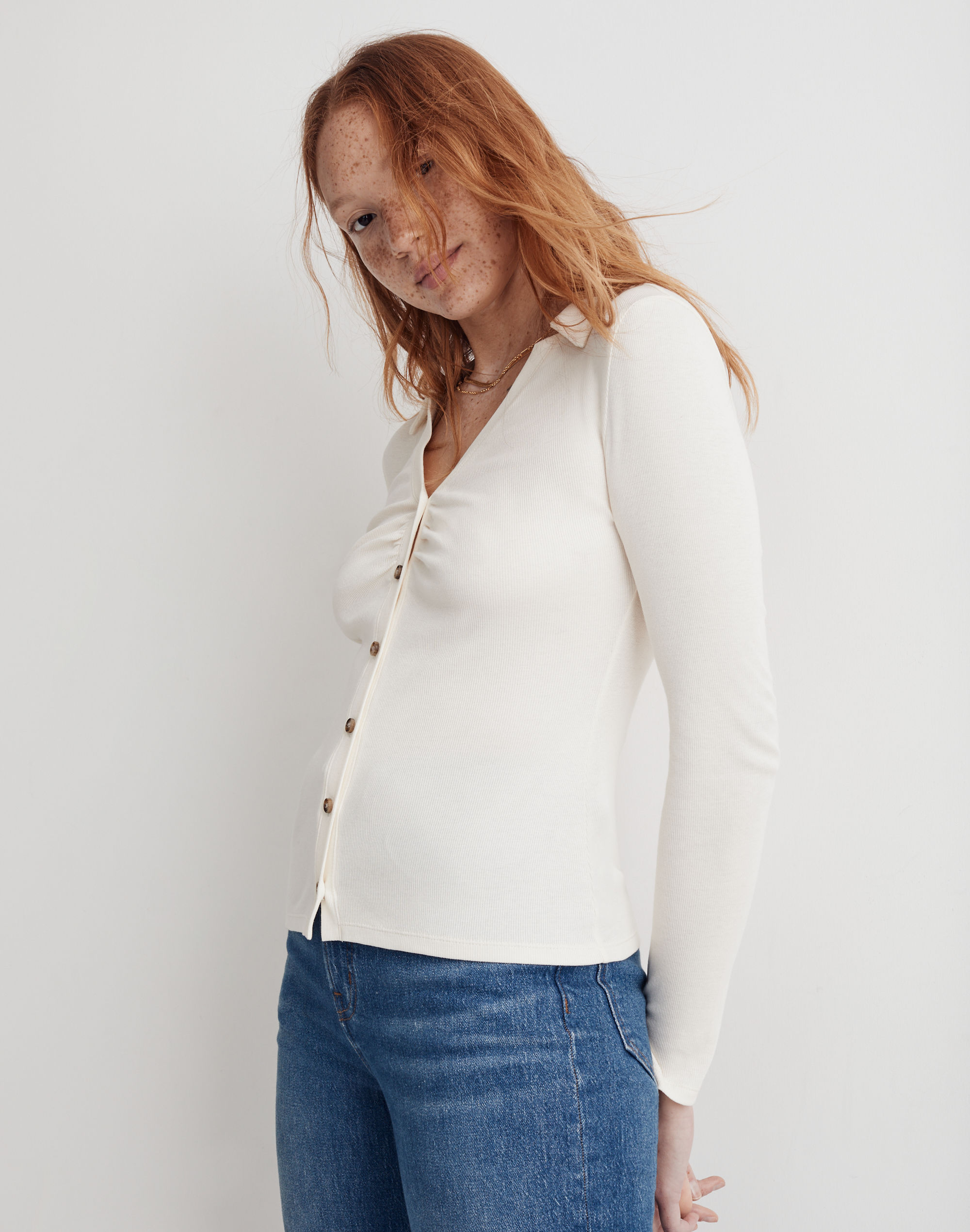 Ruched Polo Cardigan