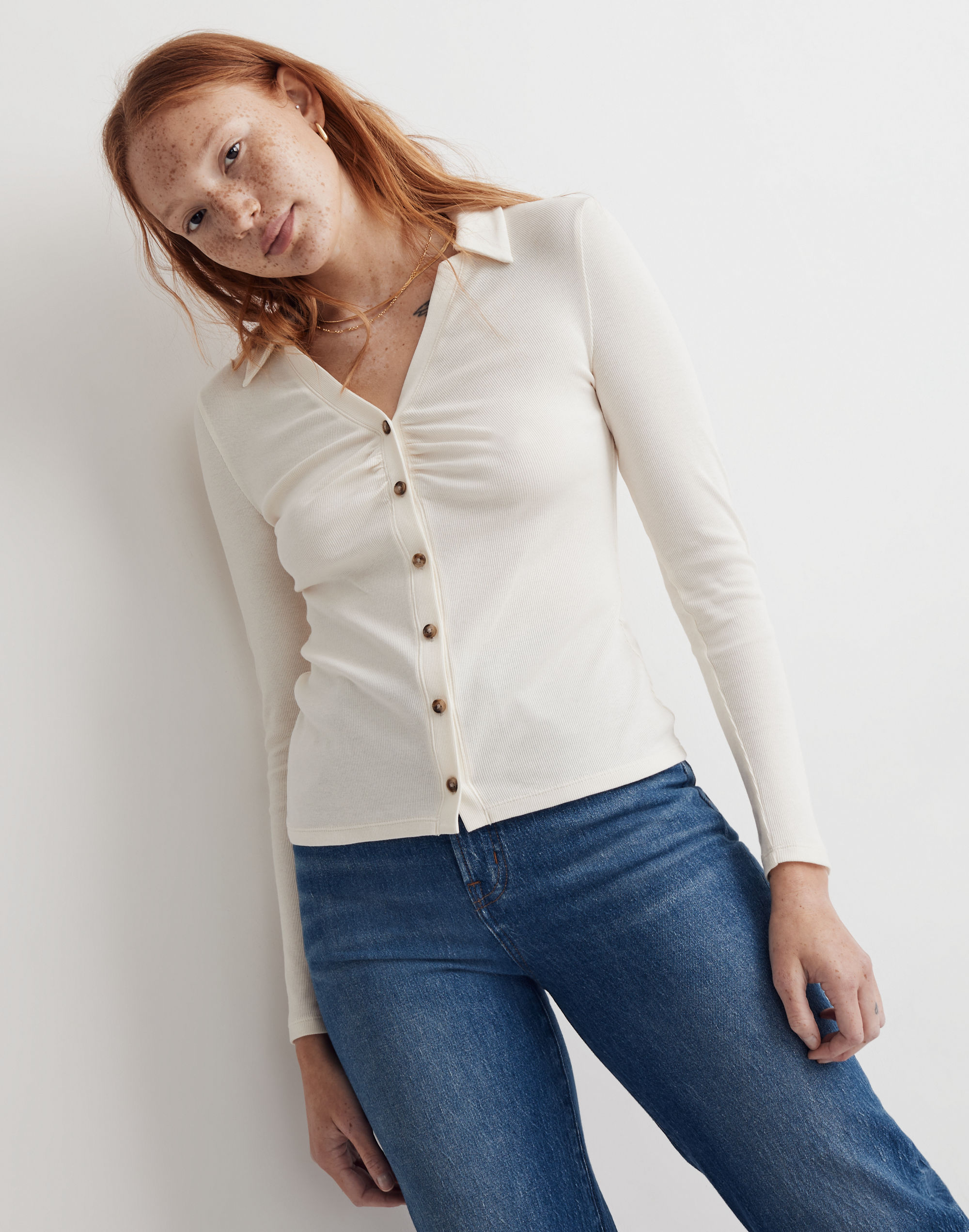 Ruched Polo Cardigan