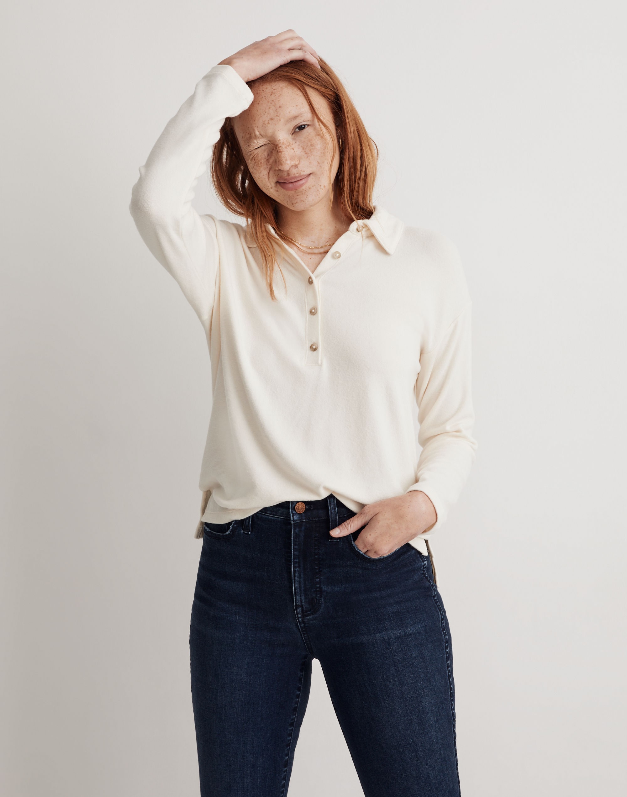 Dreamiest Knit Long-Sleeve Henley Polo