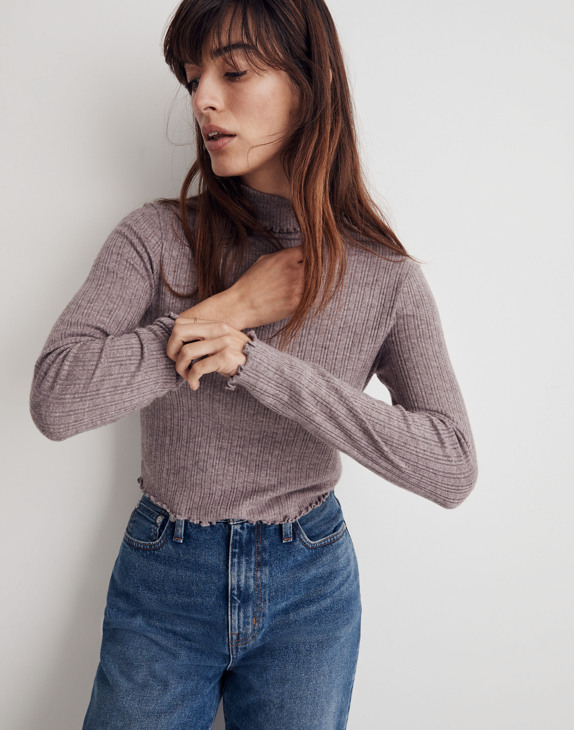 Cropped Long-Sleeve Turtleneck Tee