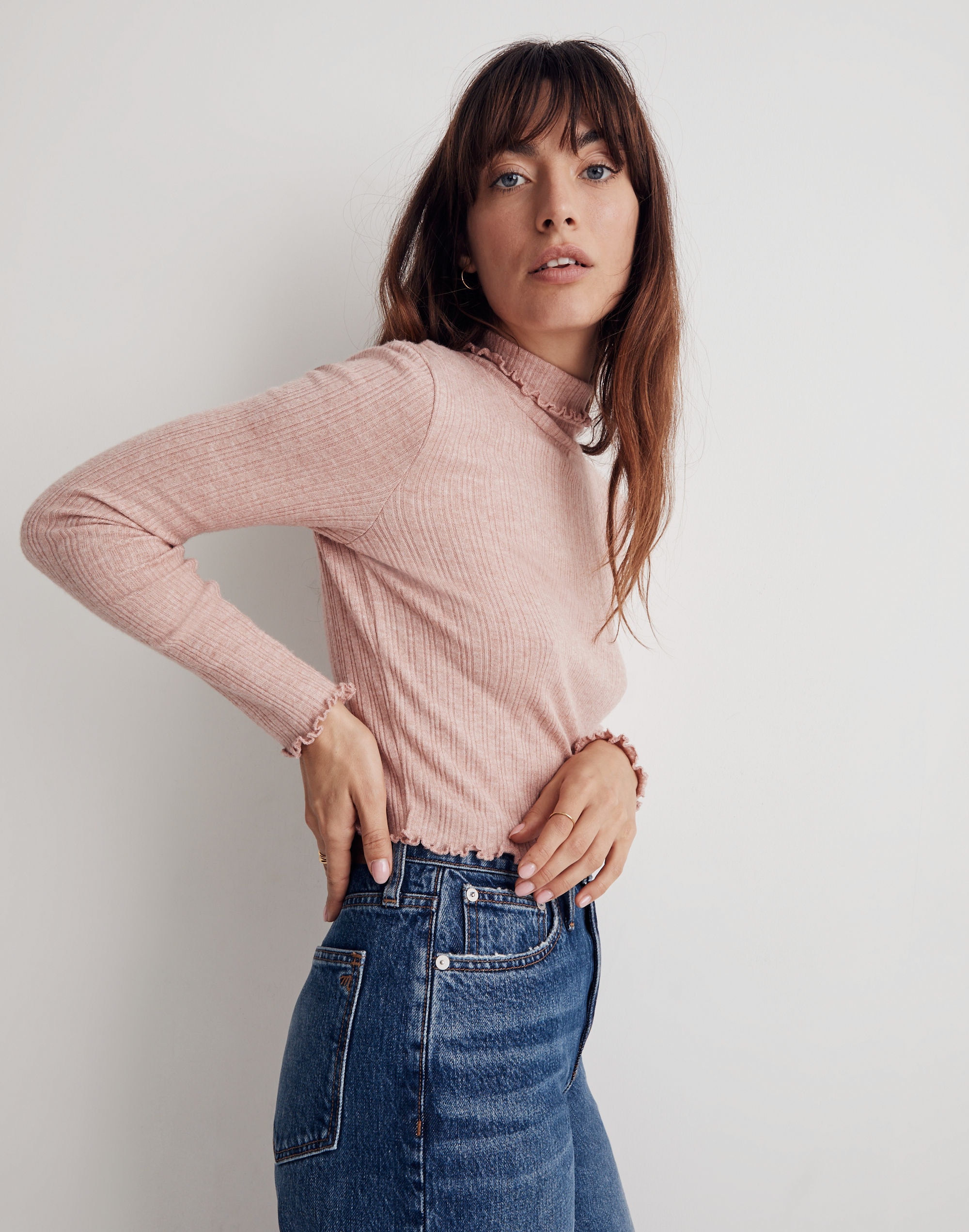 Cropped Long-Sleeve Turtleneck Tee