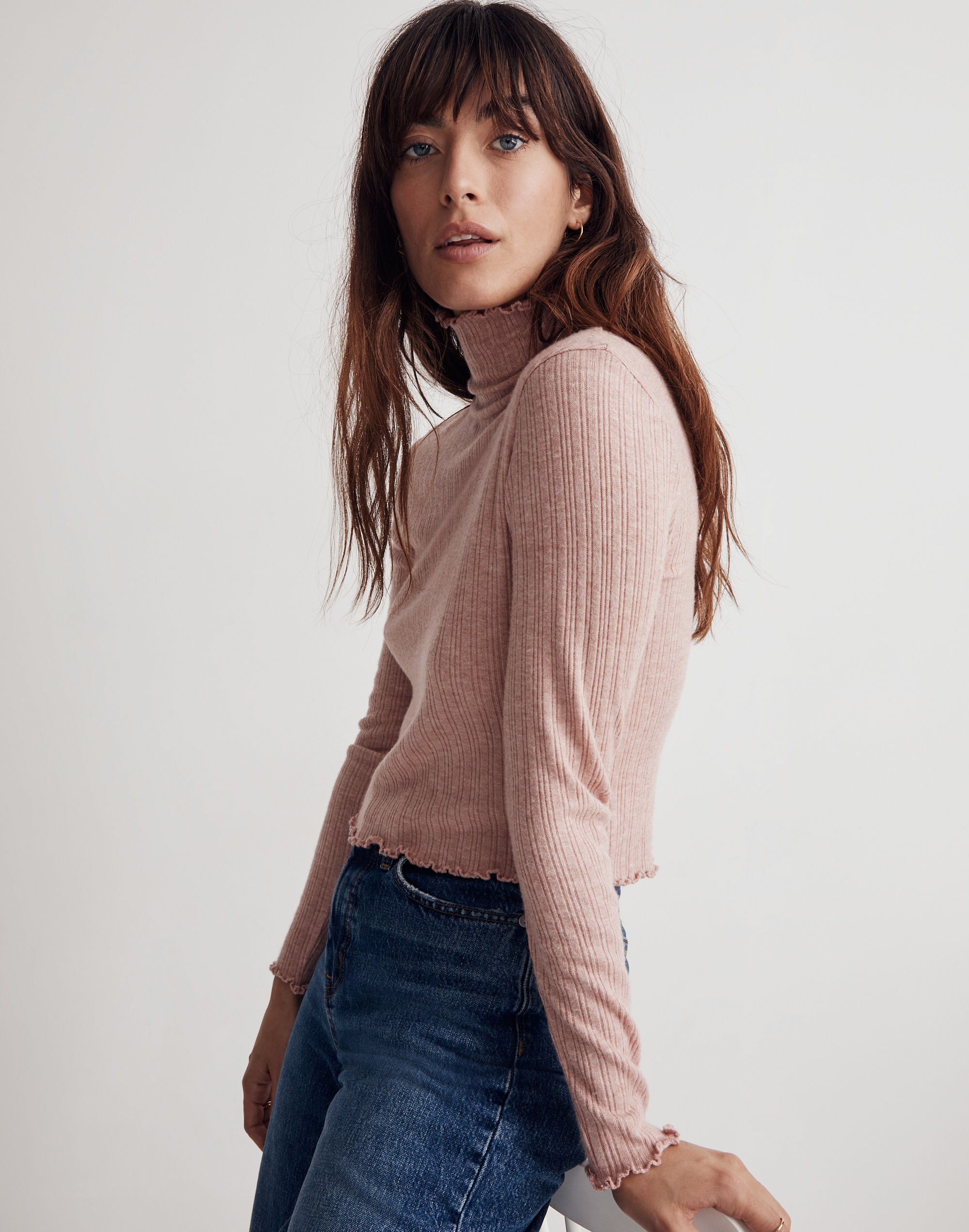 Cropped Long-Sleeve Turtleneck Tee