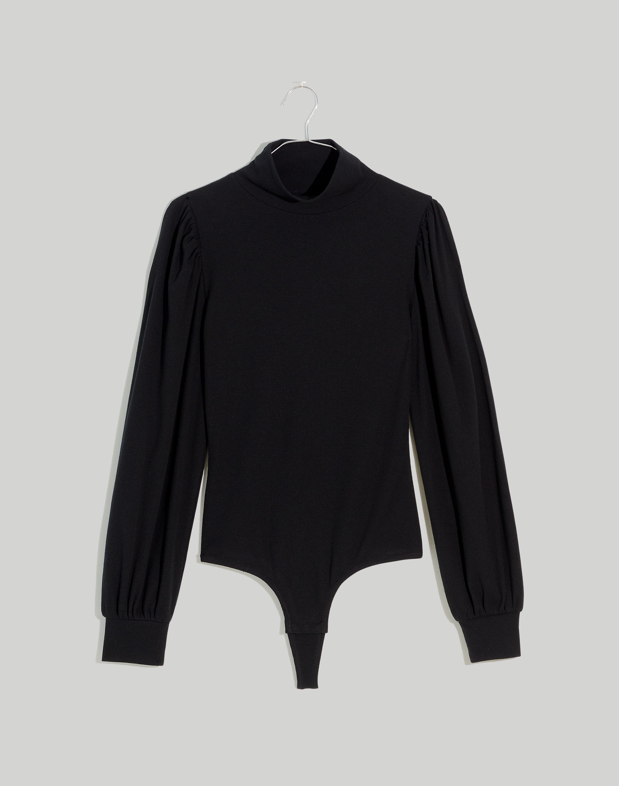 Ribbed Puff-Sleeve Turtleneck Bodysuit
