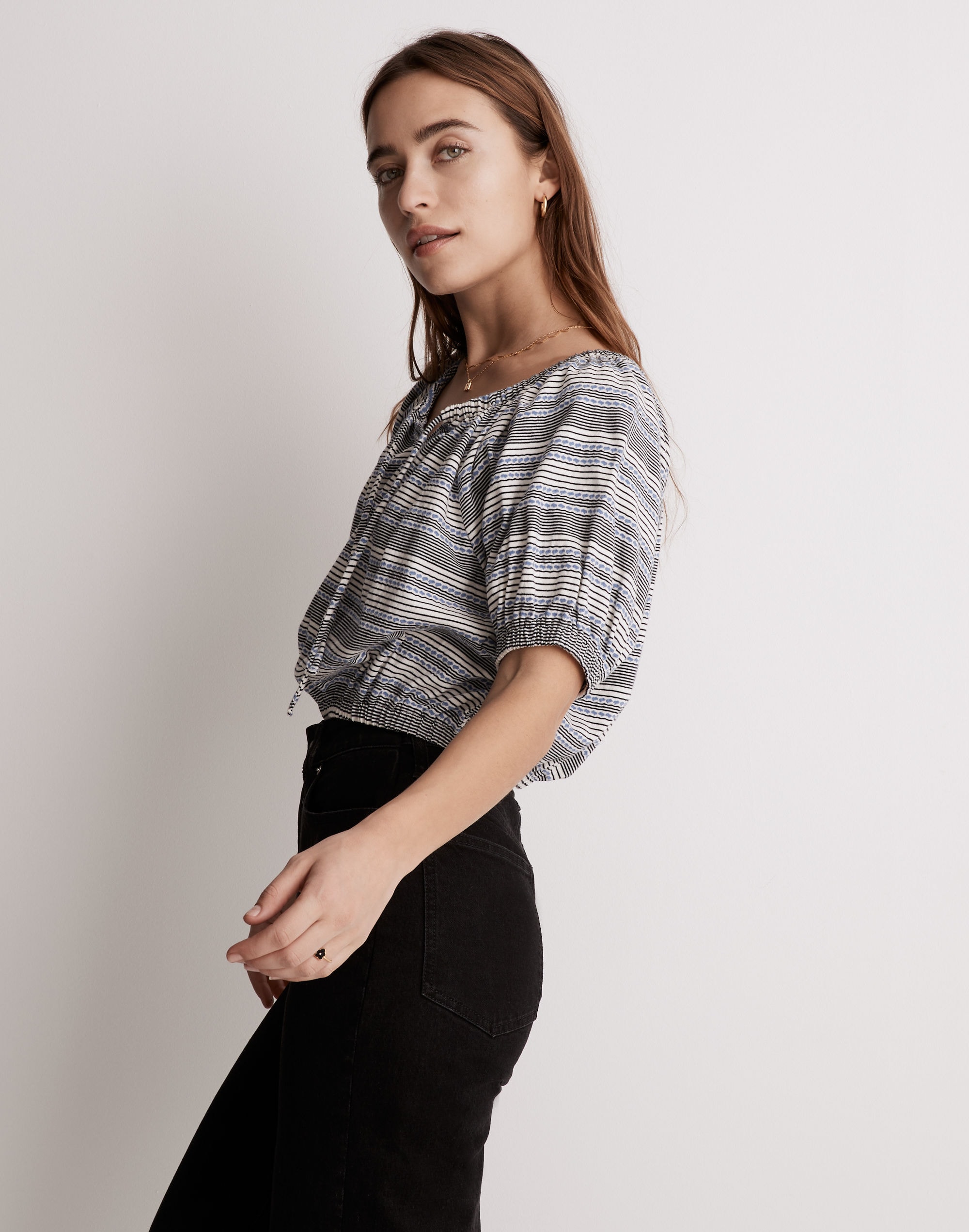 Jacquard Keyhole Crop Top in Stripe