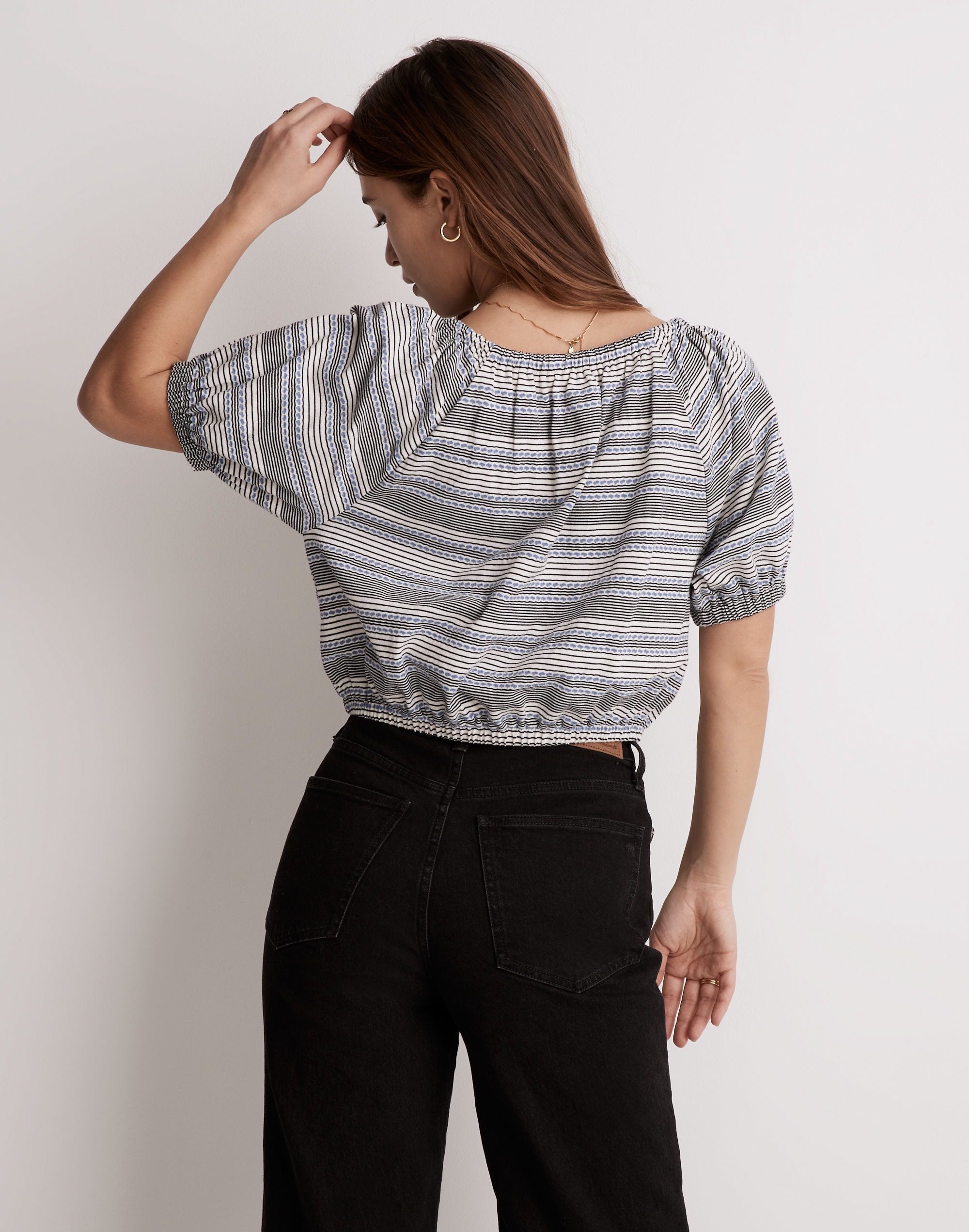 Jacquard Keyhole Crop Top in Stripe