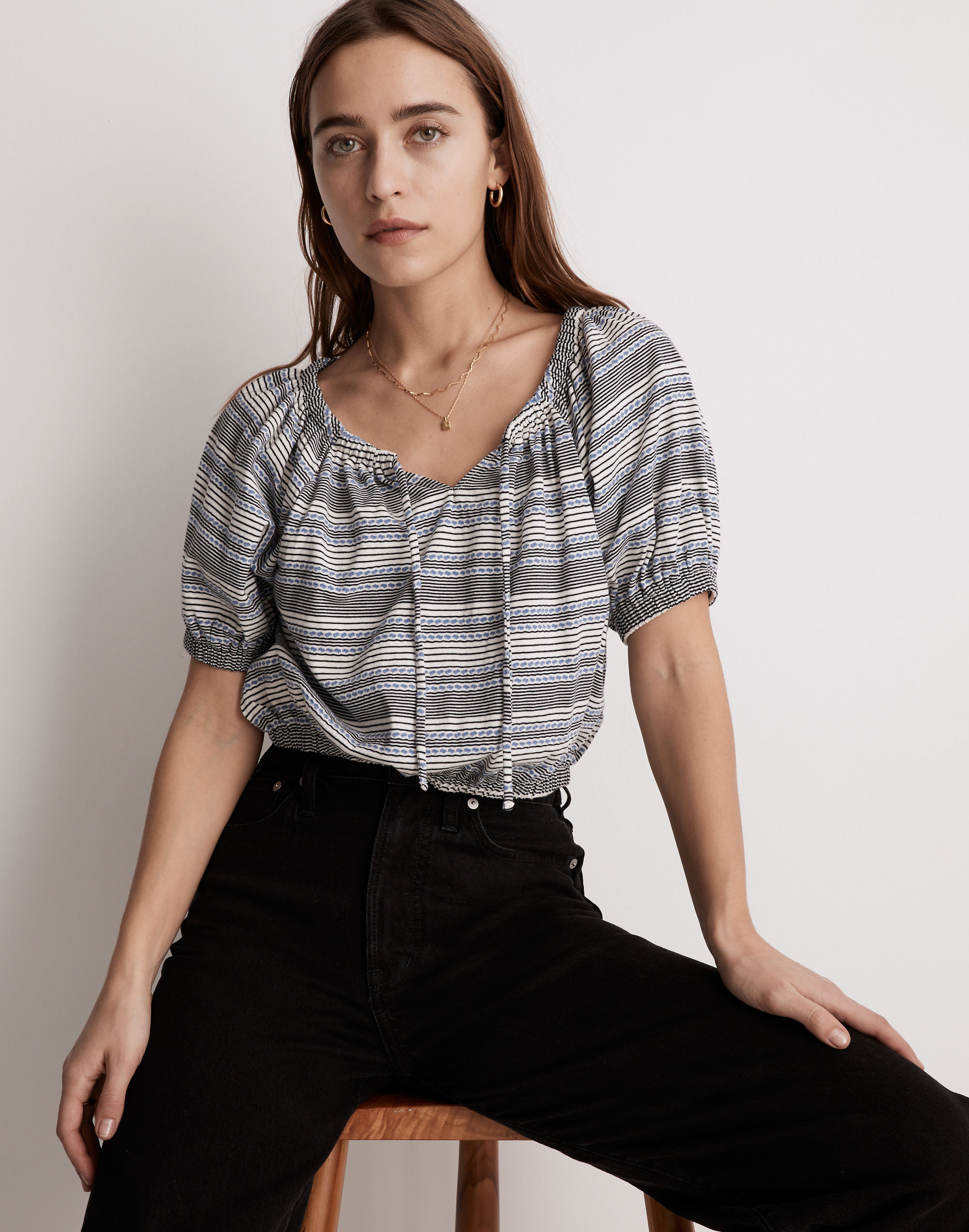 Jacquard Keyhole Crop Top in Stripe