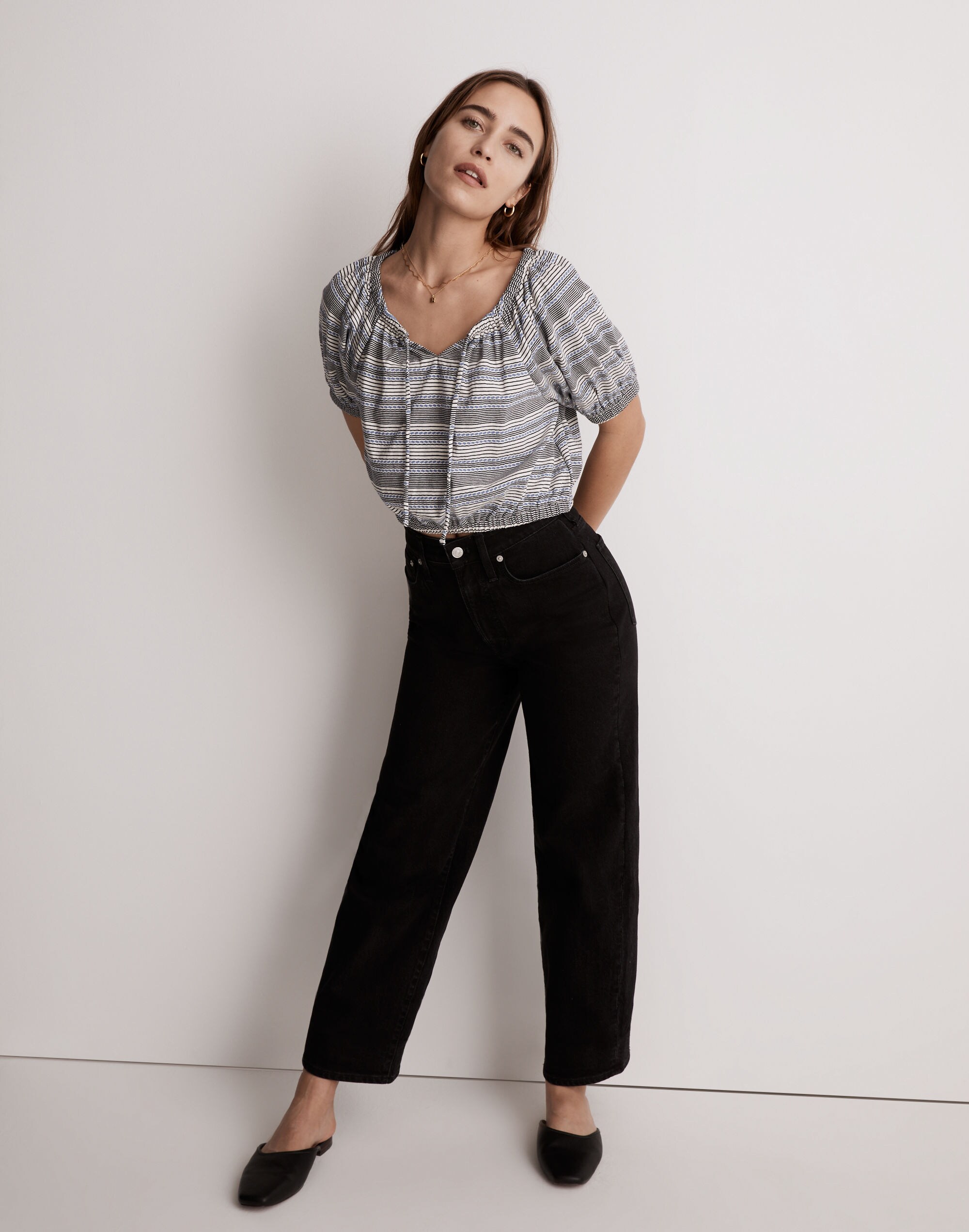 Jacquard Keyhole Crop Top in Stripe