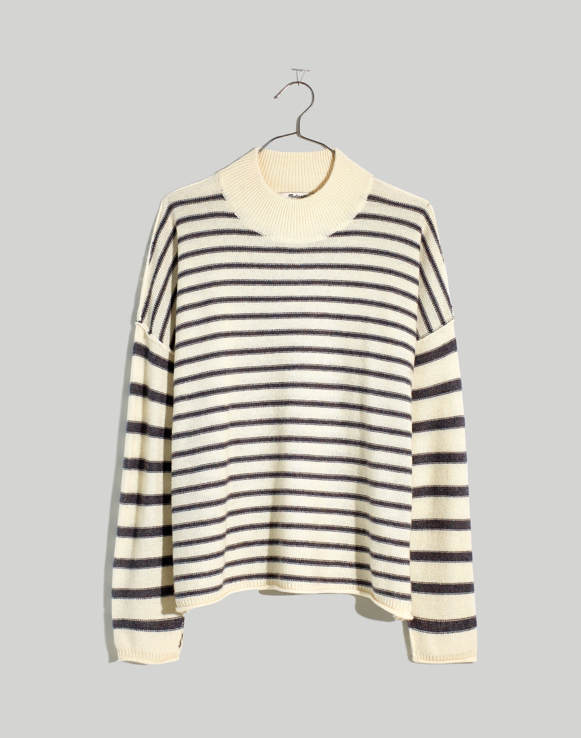 Stripe-Play Mockneck Pullover Sweater