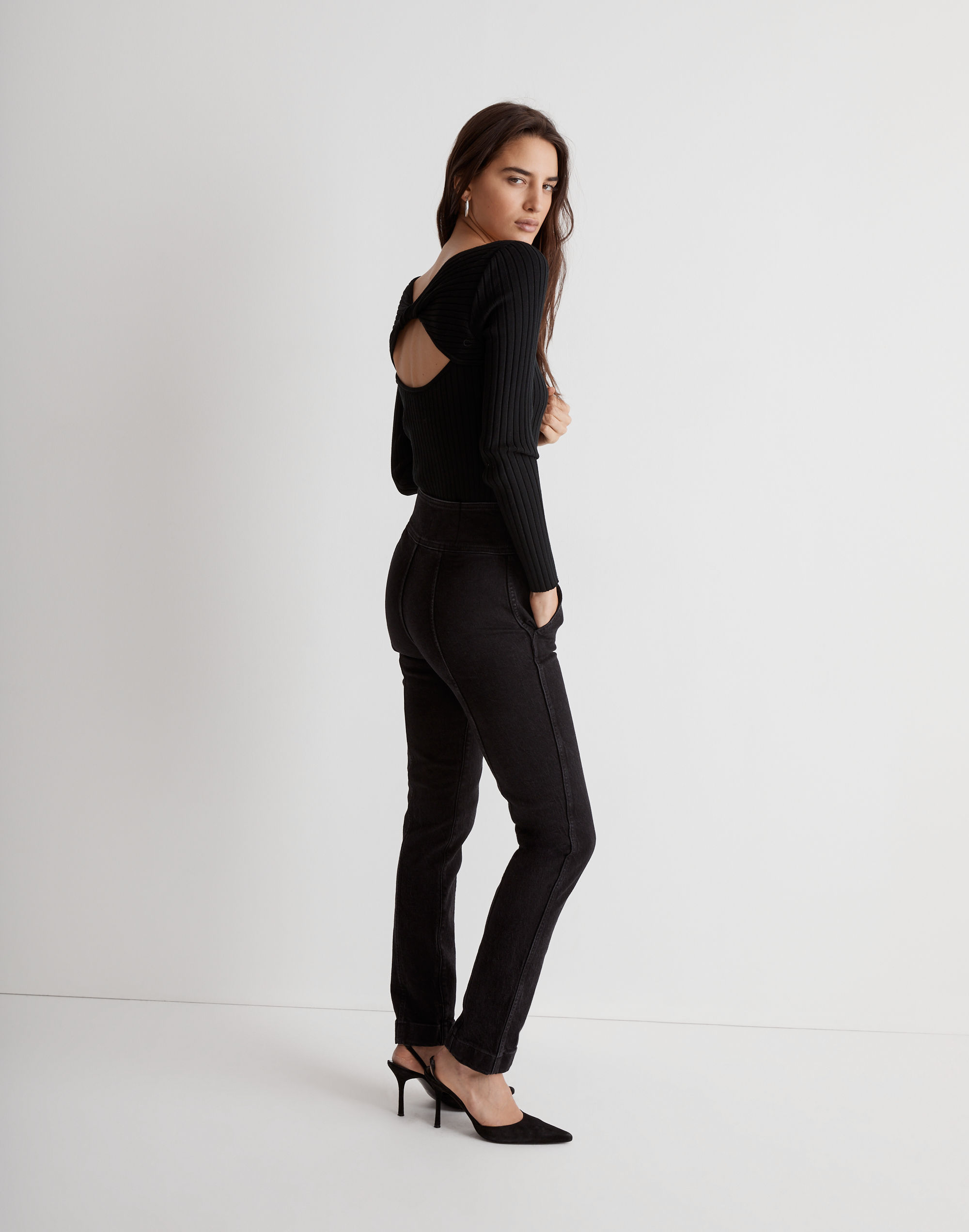 Open-Back Slim Pullover Sweater