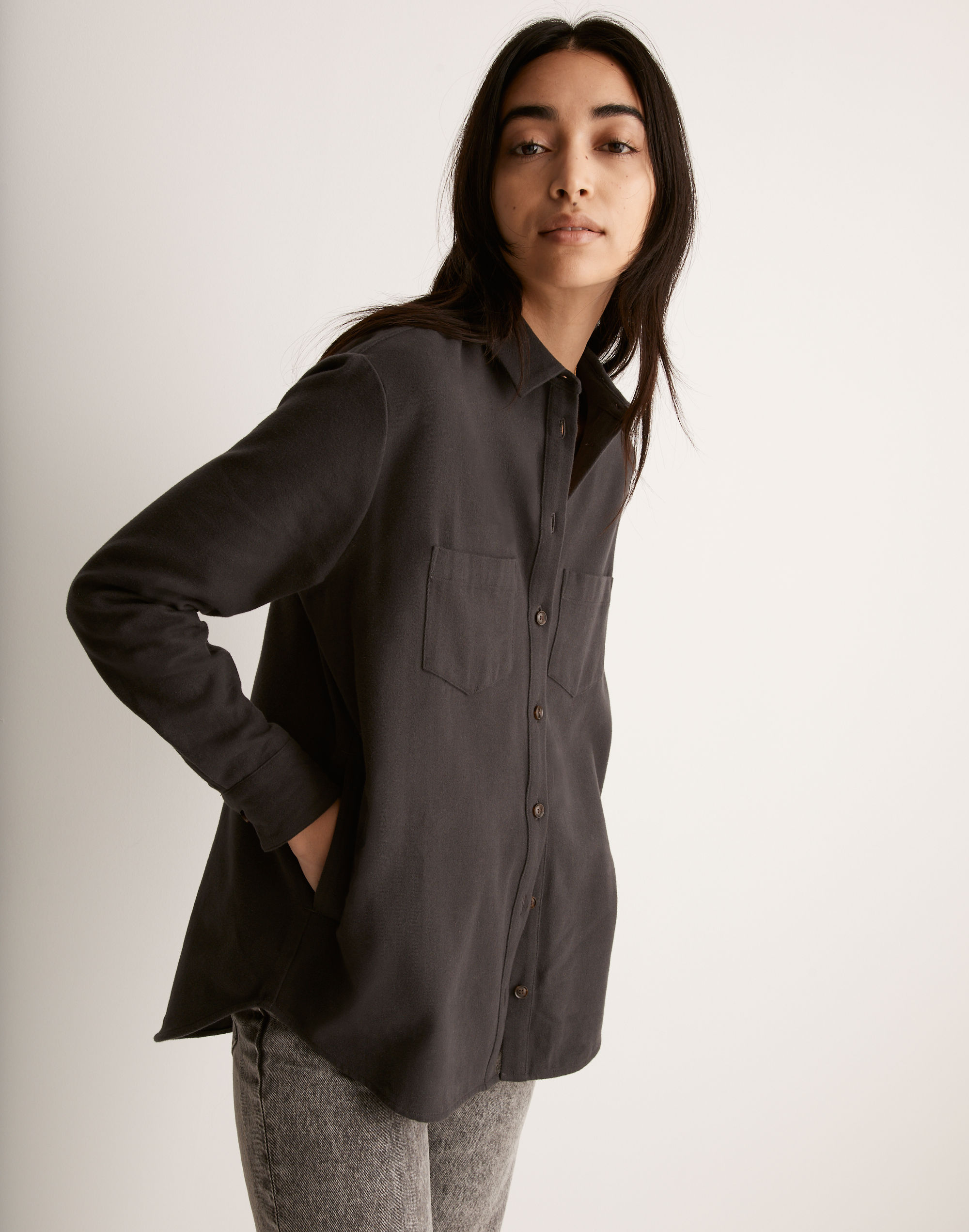 Drapey Moleskin Button-Down Shirt