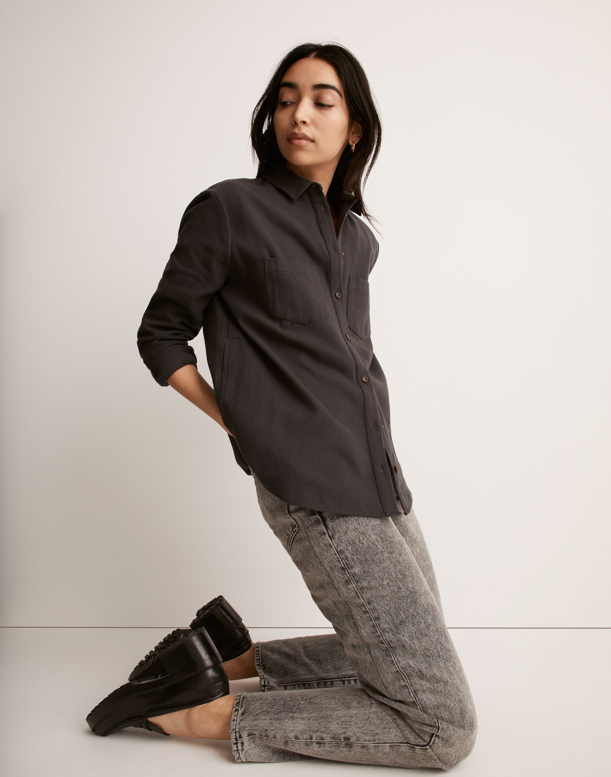 Drapey Moleskin Button-Down Shirt