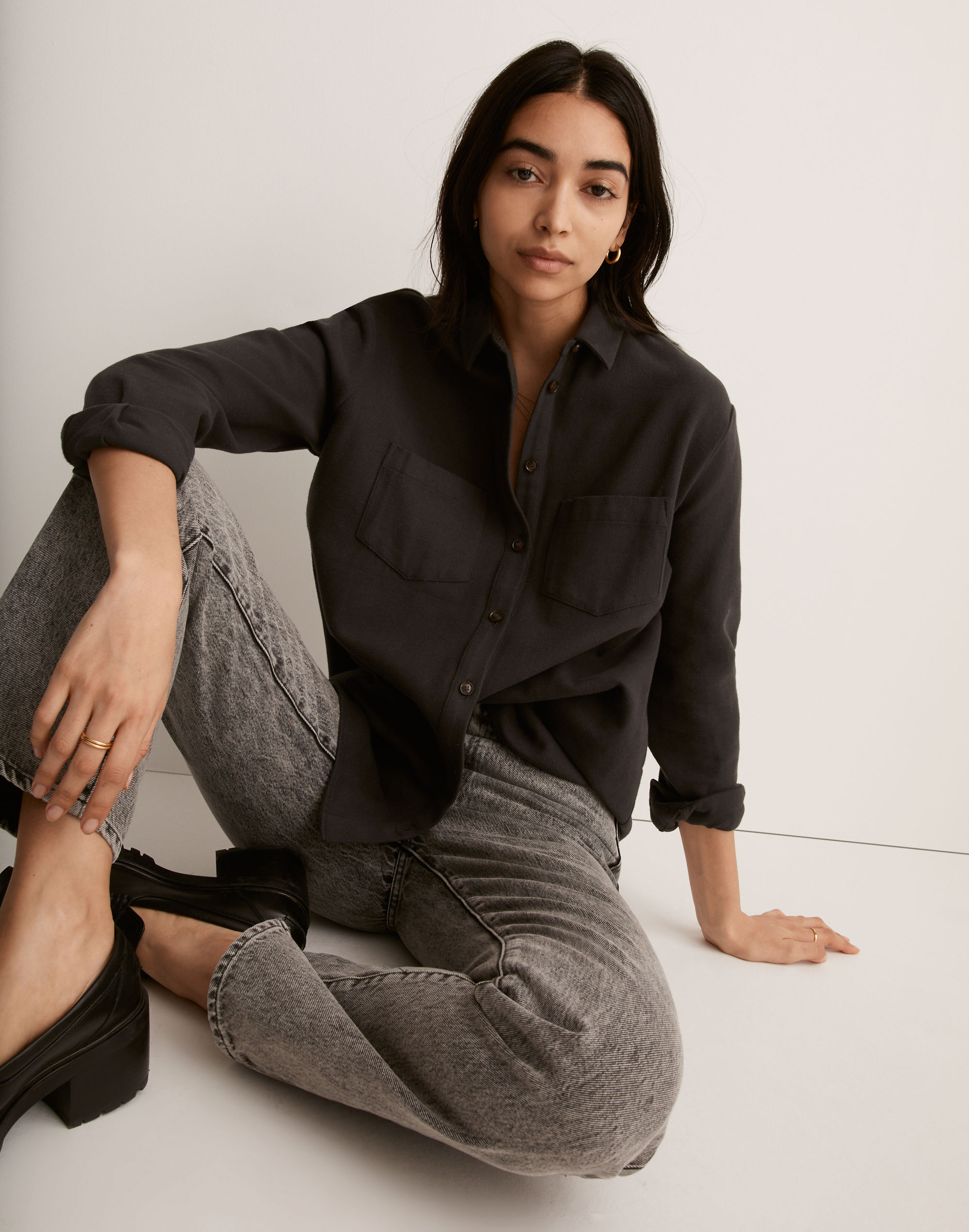 Drapey Moleskin Button-Down Shirt