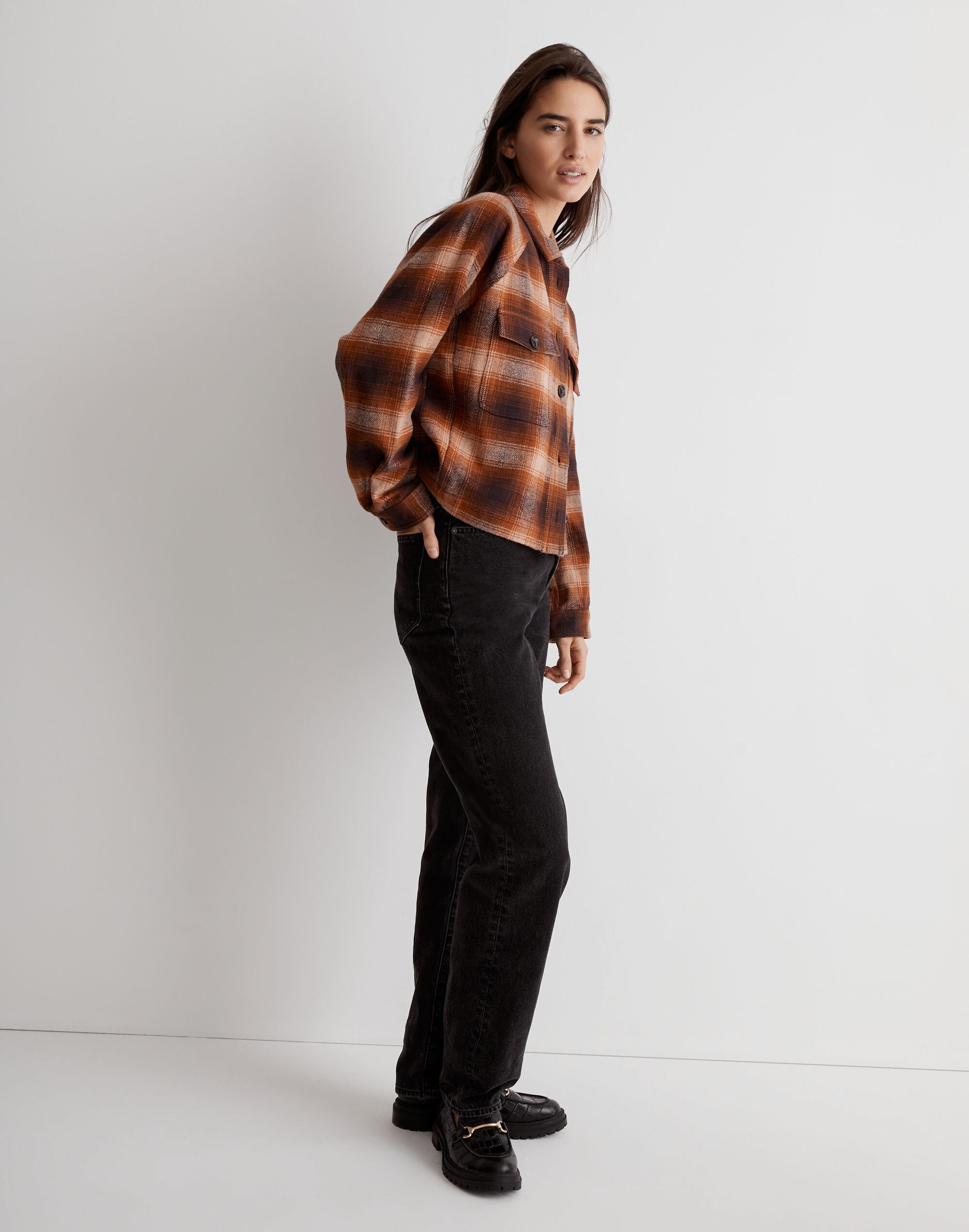 Flannel Crop Shirt-Jacket in Plaid