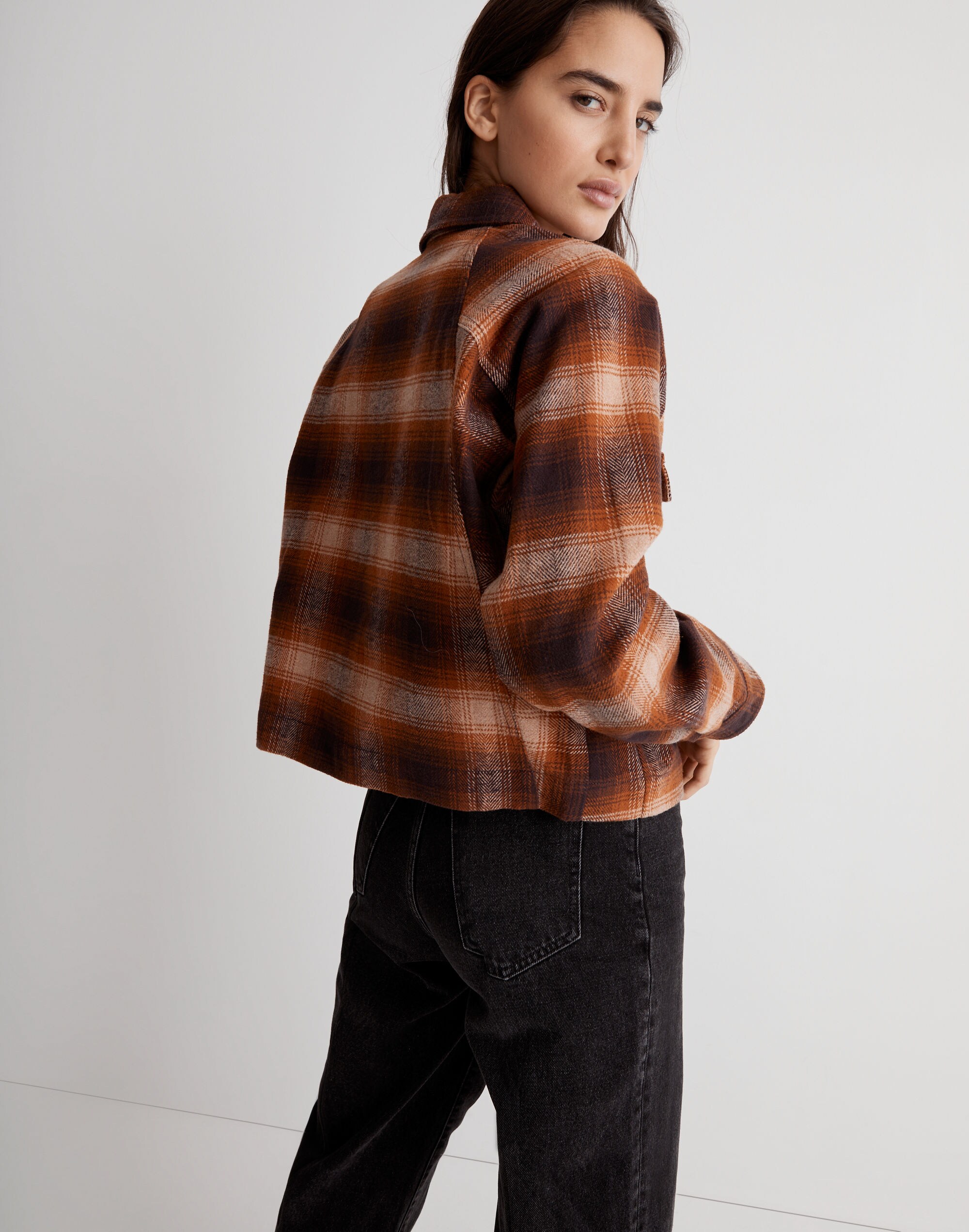 Flannel Crop Shirt-Jacket in Plaid