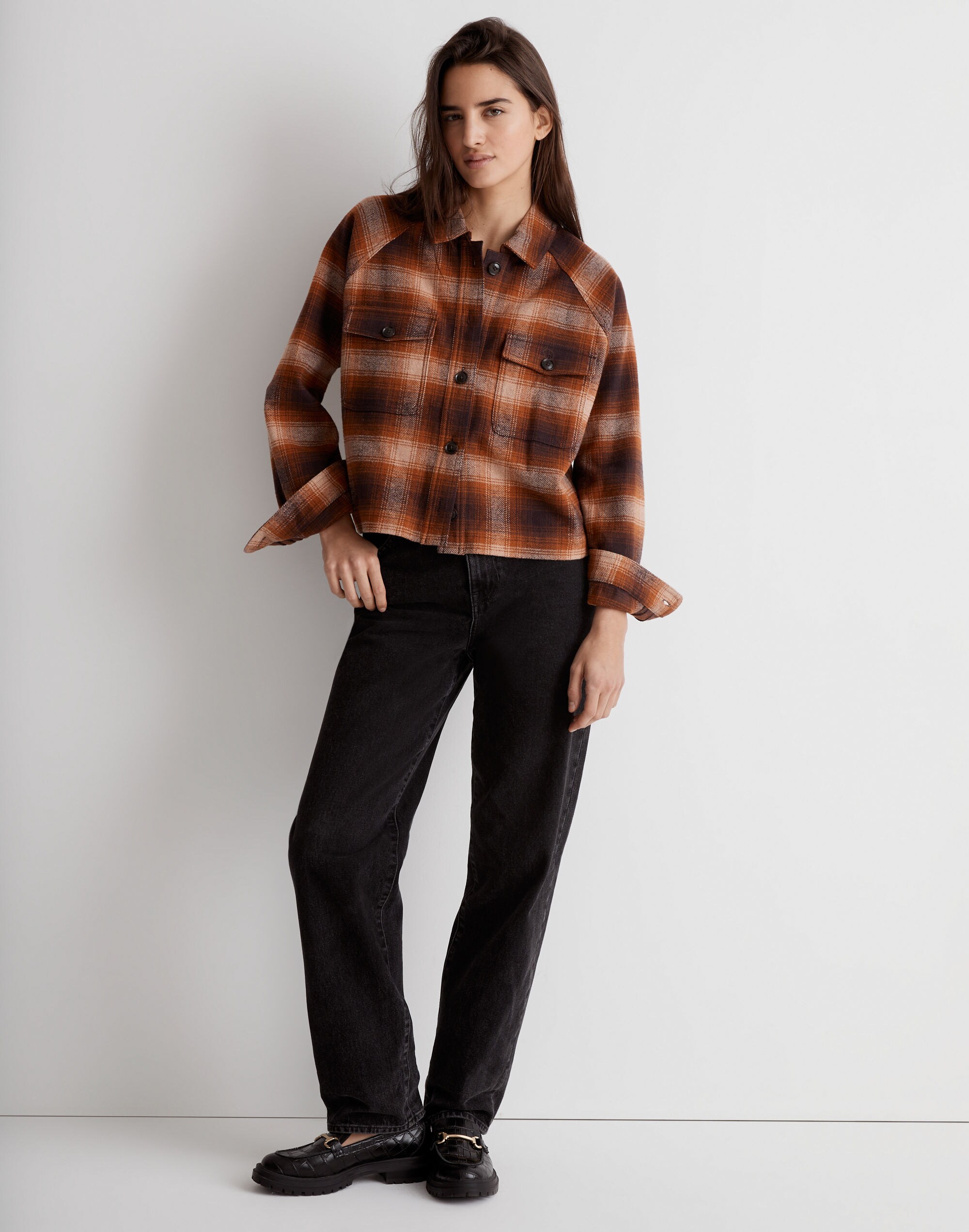 Flannel Crop Shirt-Jacket in Plaid