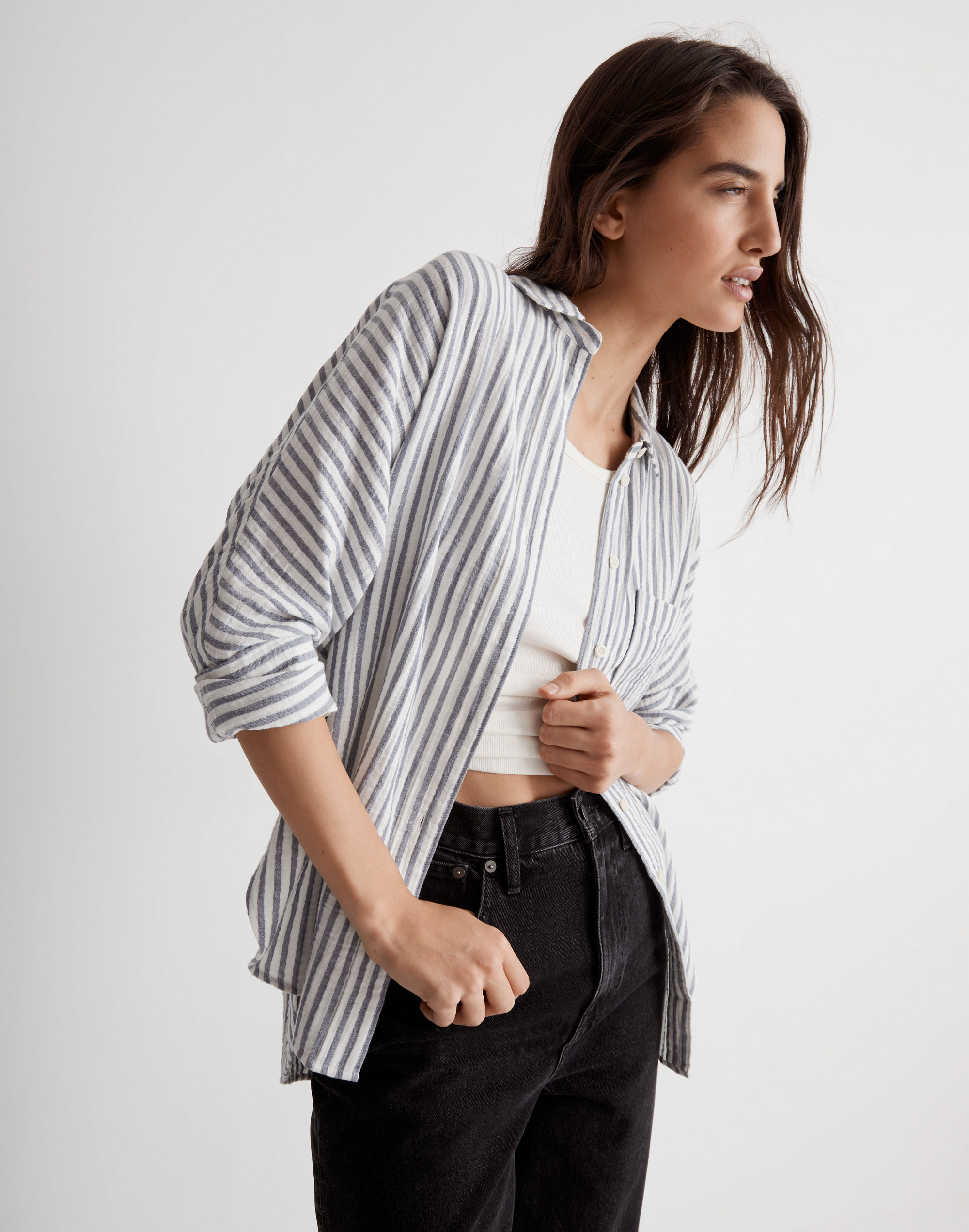 Long-Sleeve Dolman Shirt in Stripe