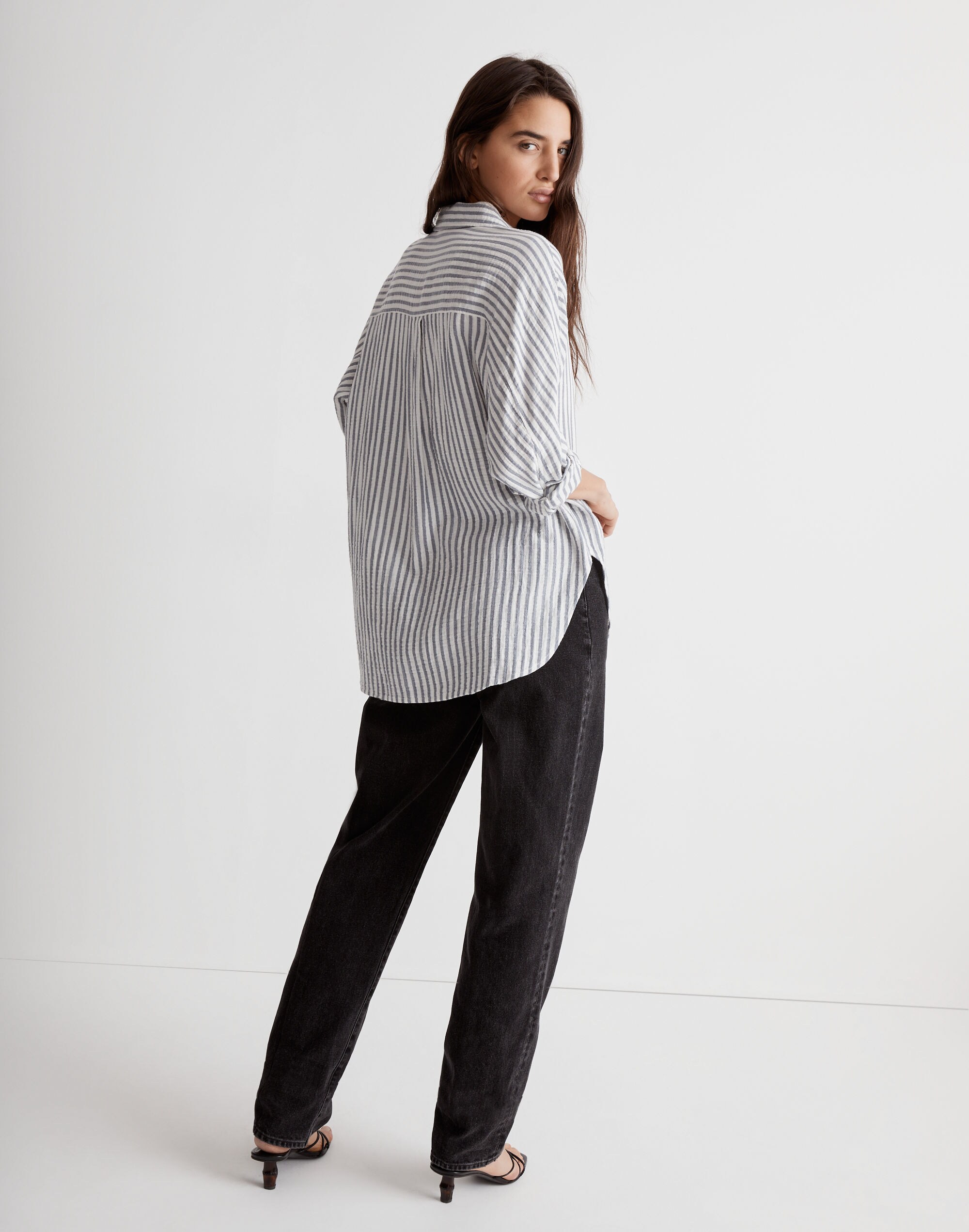 Long-Sleeve Dolman Shirt in Stripe
