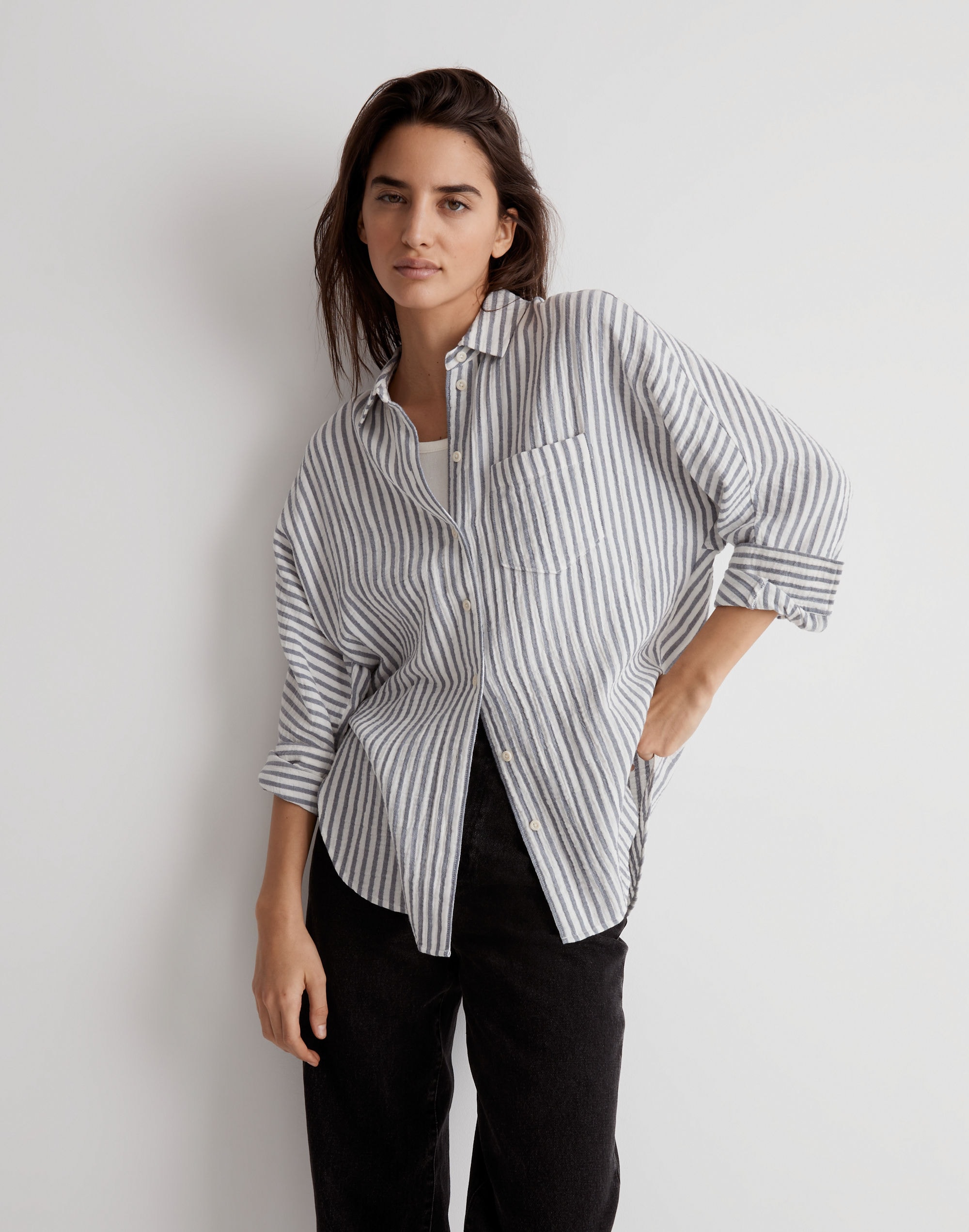 Long-Sleeve Dolman Shirt in Stripe