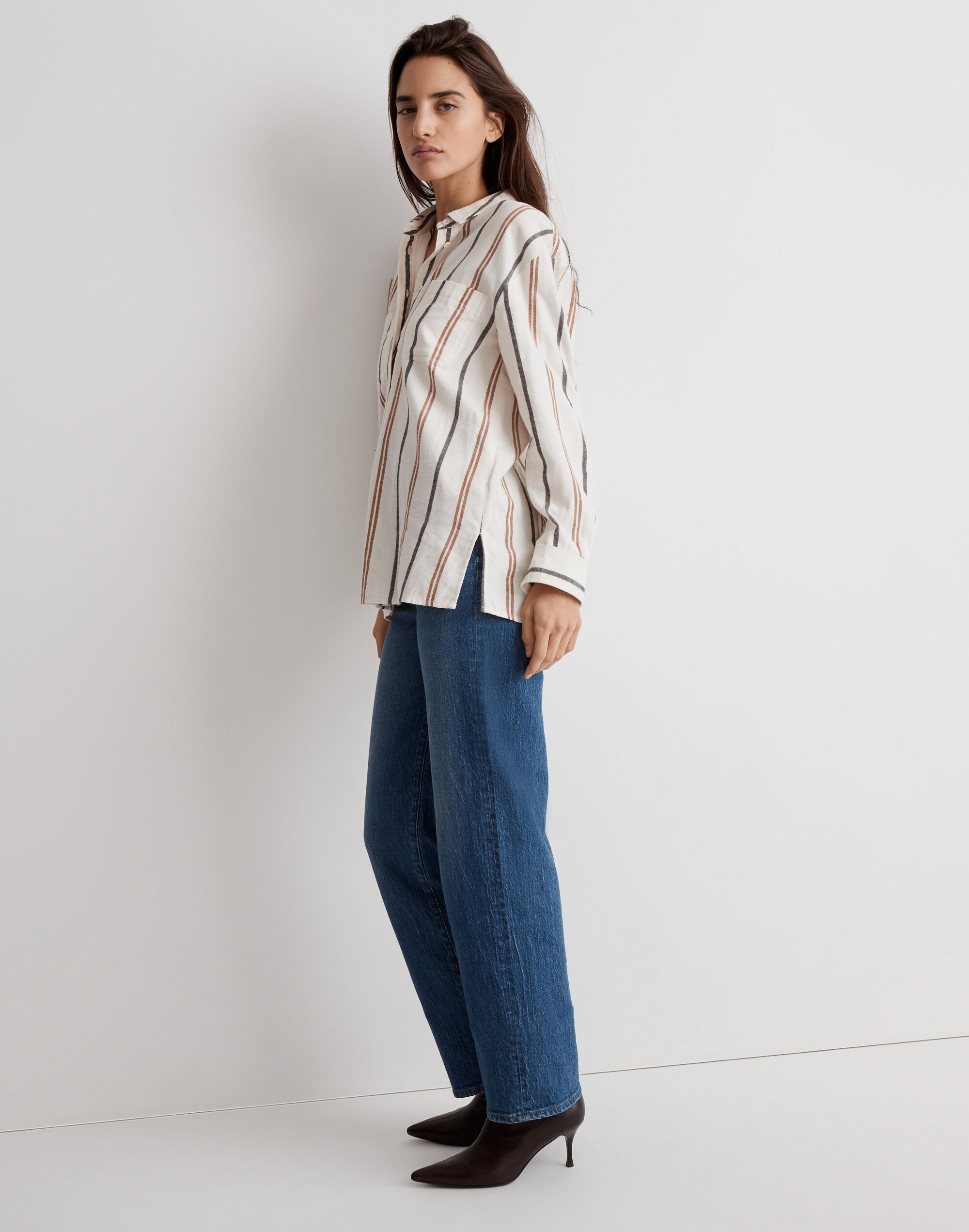 Flannel Oversized Boyfriend Shirt in Stripe