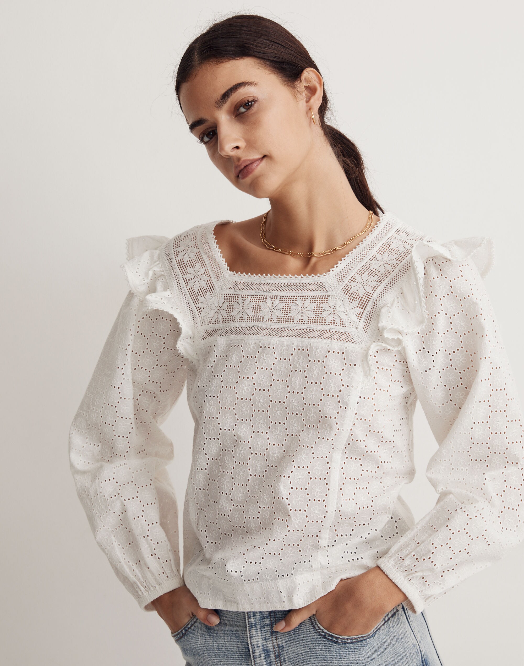 Eyelet Square-Neck Top