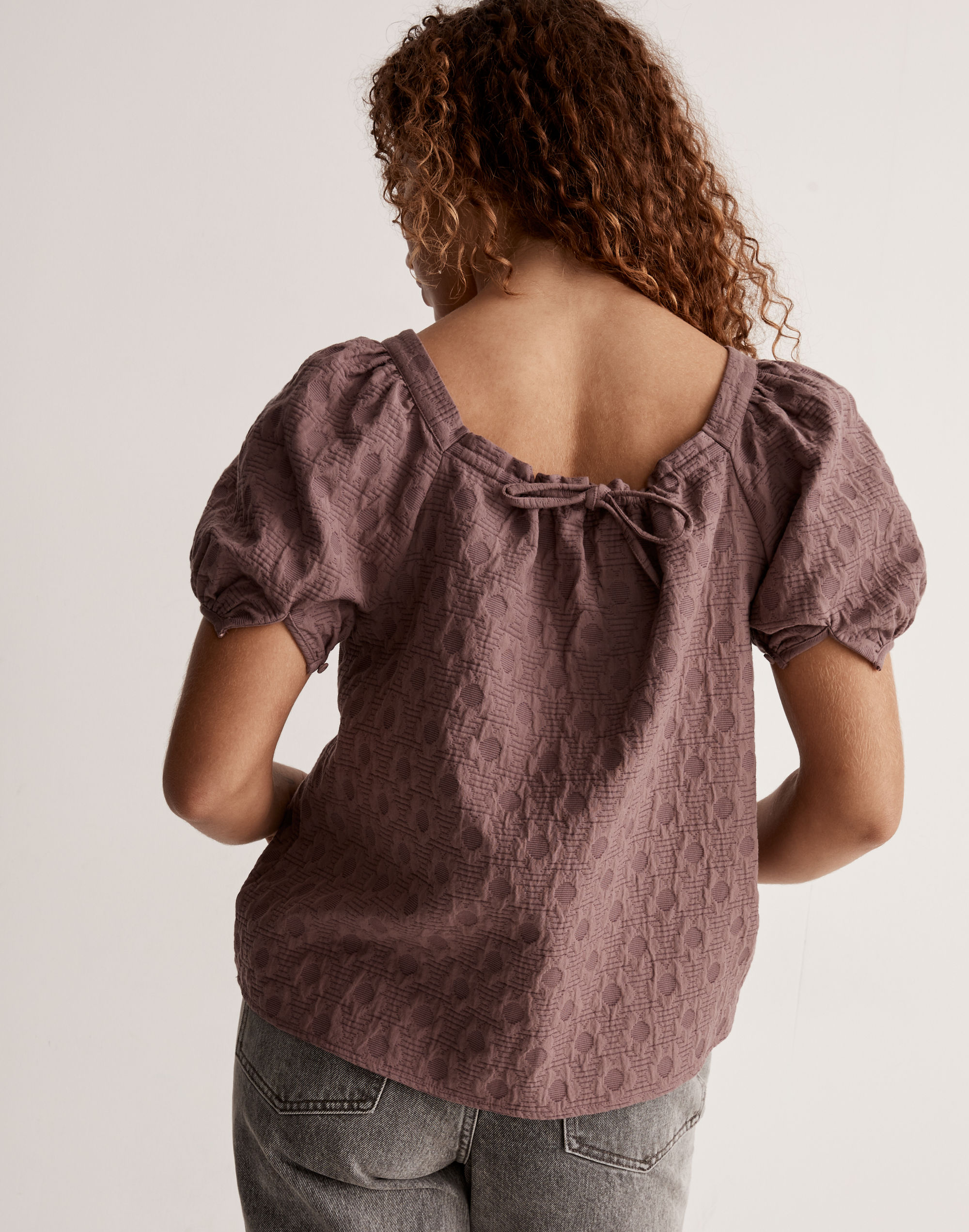 Floral Jacquard Bubble-Sleeve Top