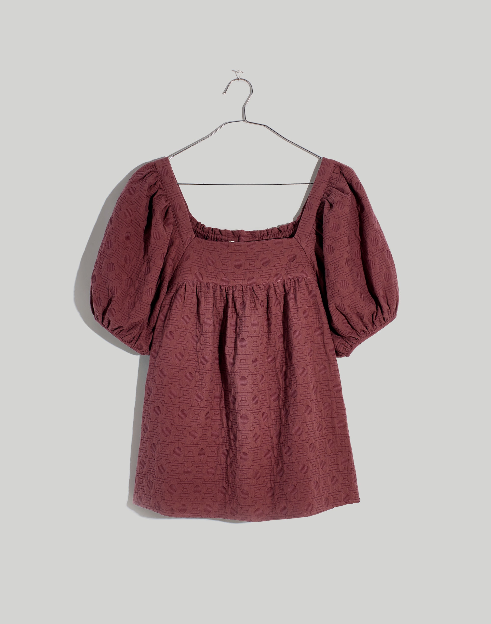 Floral Jacquard Bubble-Sleeve Top