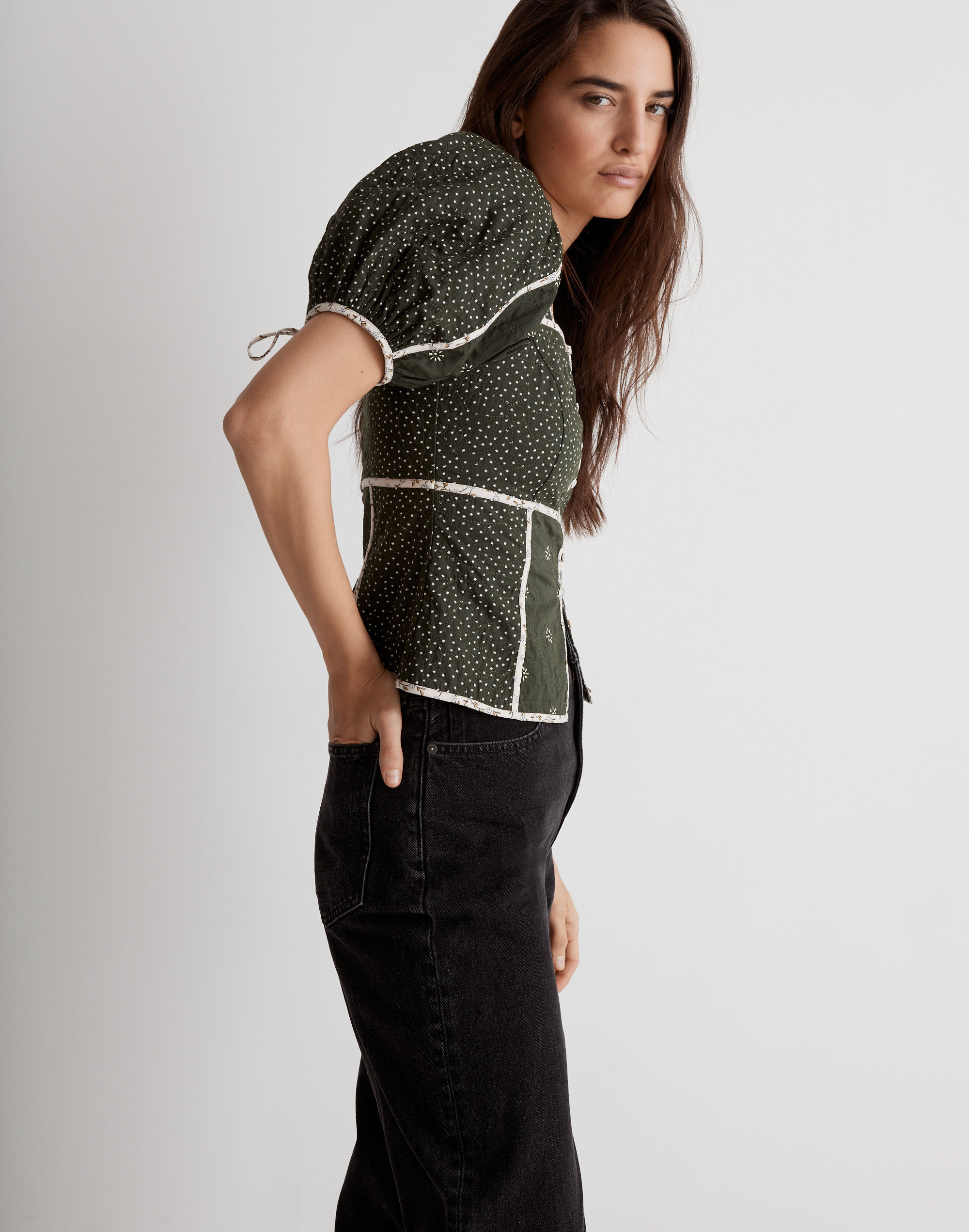 Patchwork Puff-Sleeve Top