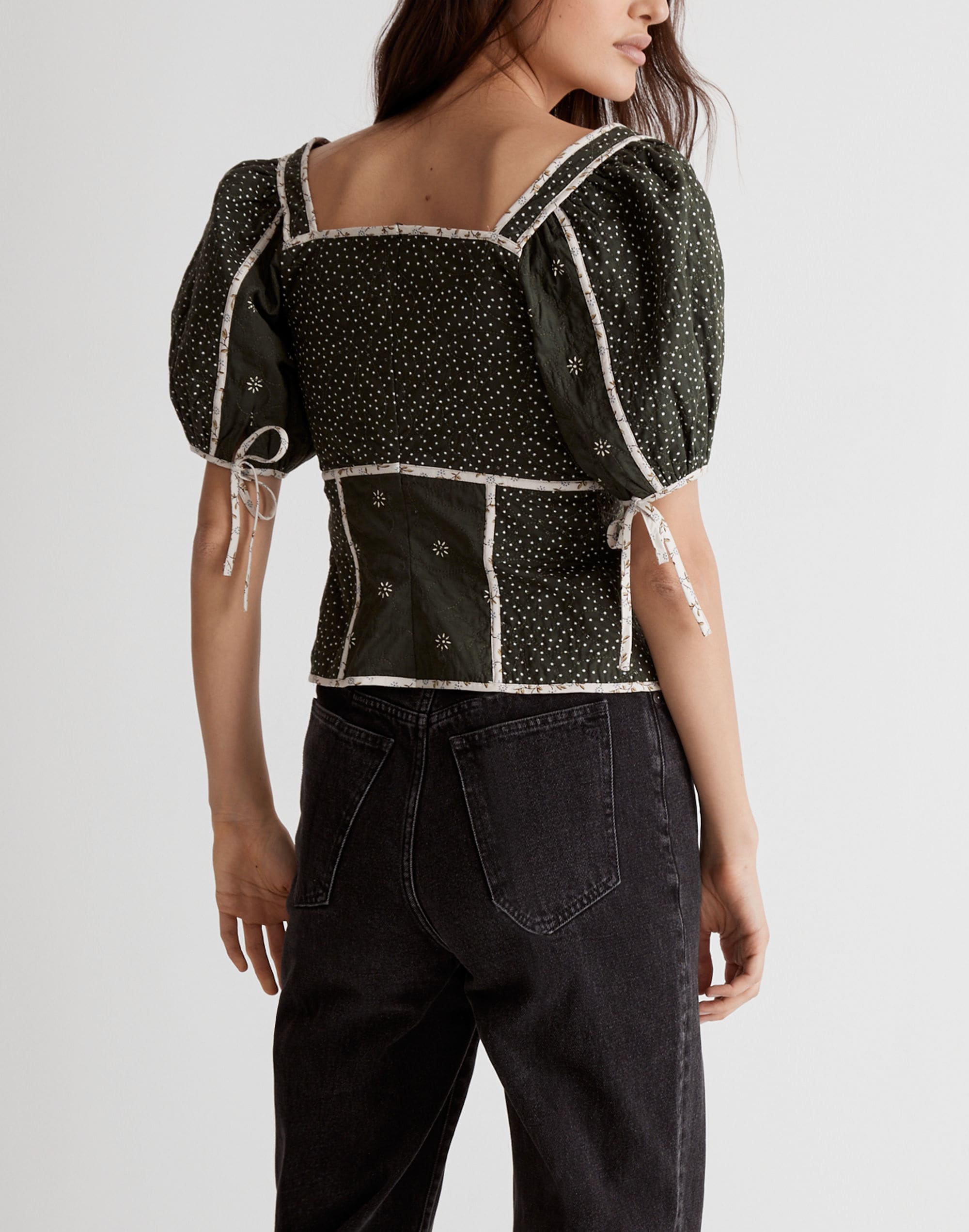 Patchwork Puff-Sleeve Top