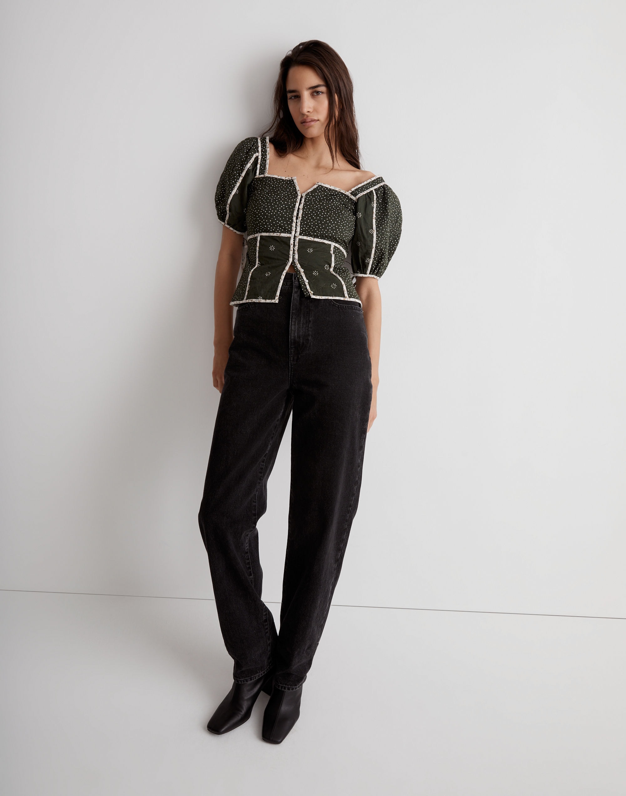 patchwork puff-sleeve top