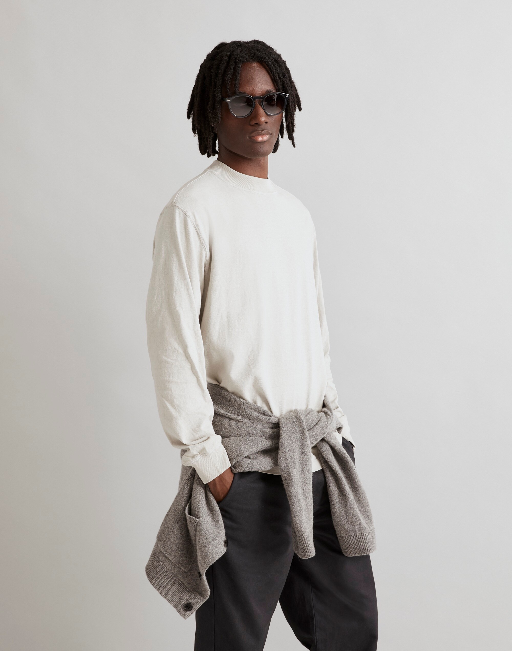 Garment-Dyed Mockneck Long-Sleeve Tee
