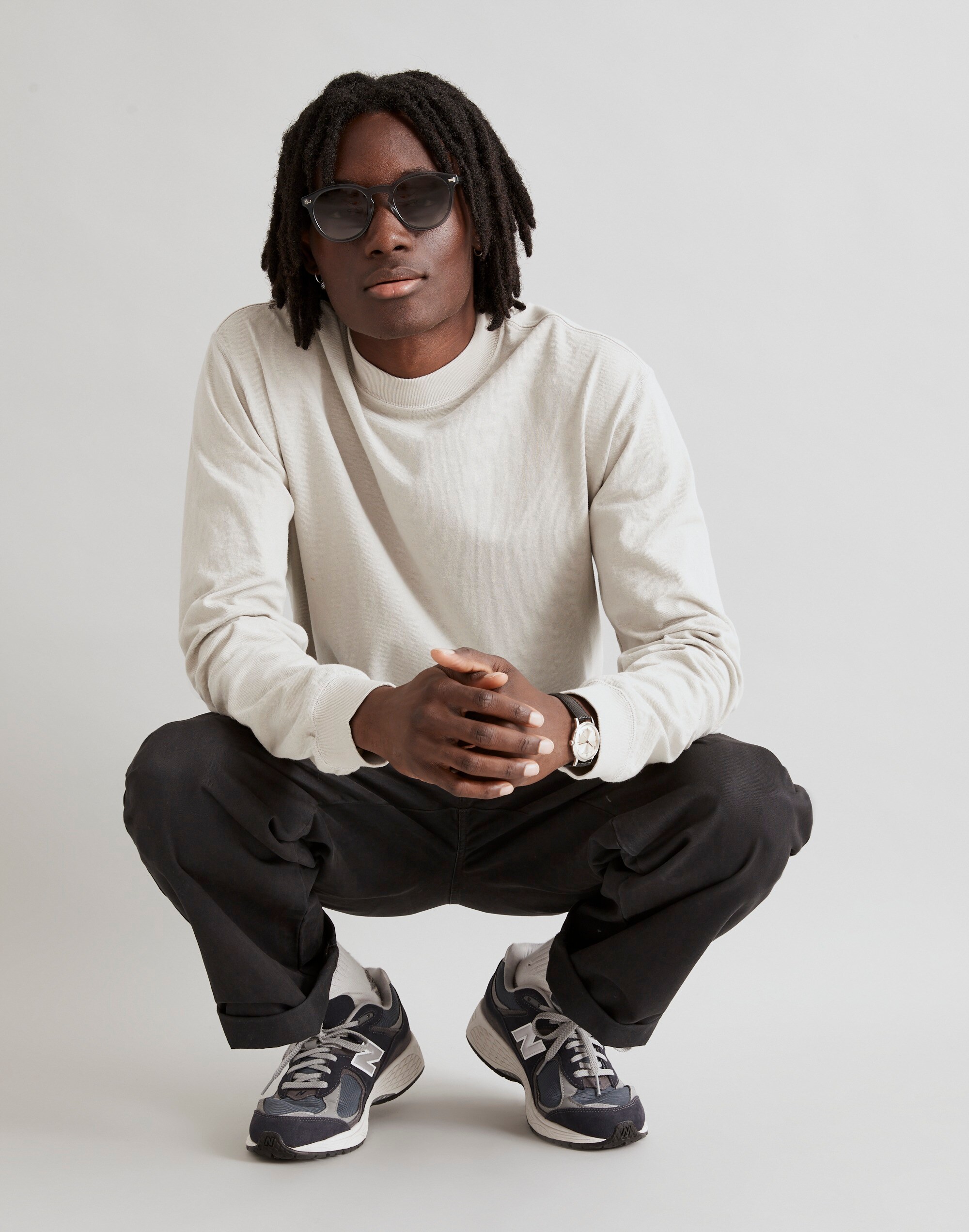 Garment-Dyed Mockneck Long-Sleeve Tee