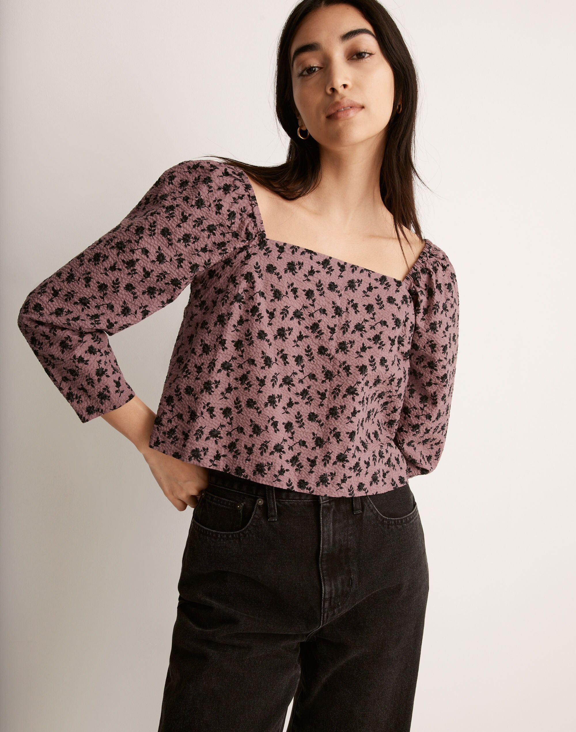 ヌルページ Seersucker Square-Neck Top in Floral | Madewell