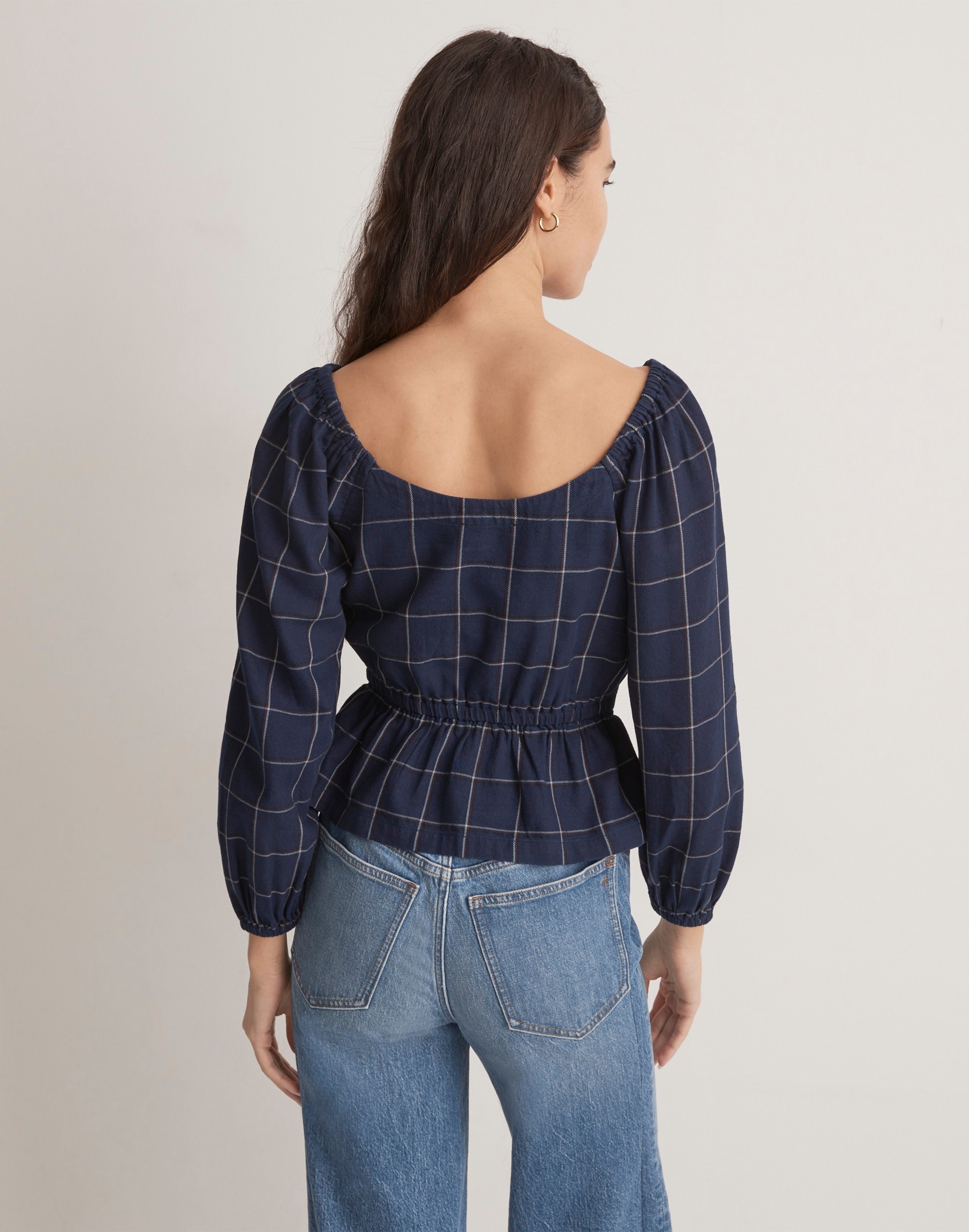 Scoopneck Peplum Top in Windowpane