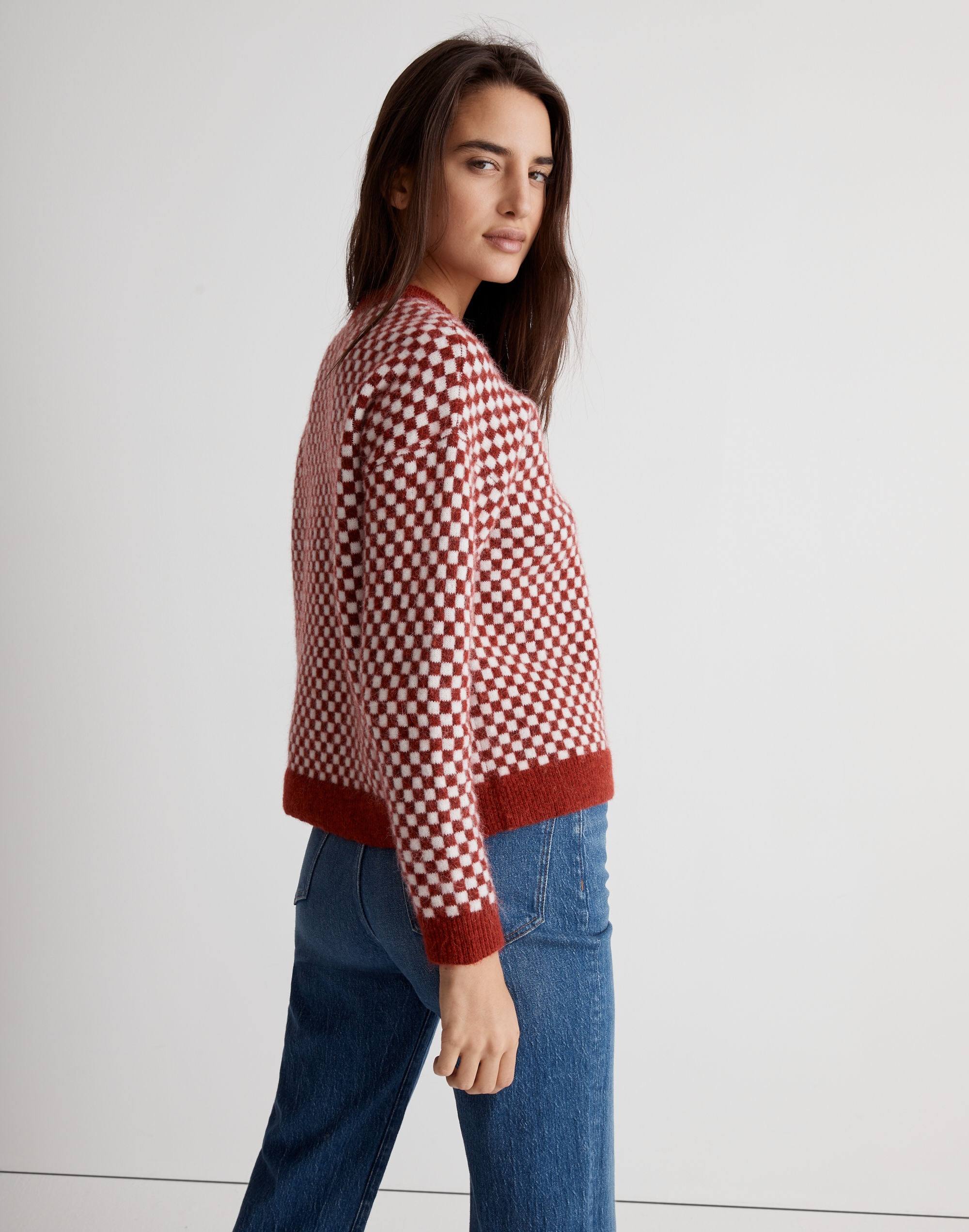 Checkerboard Jacquard Pullover Sweater