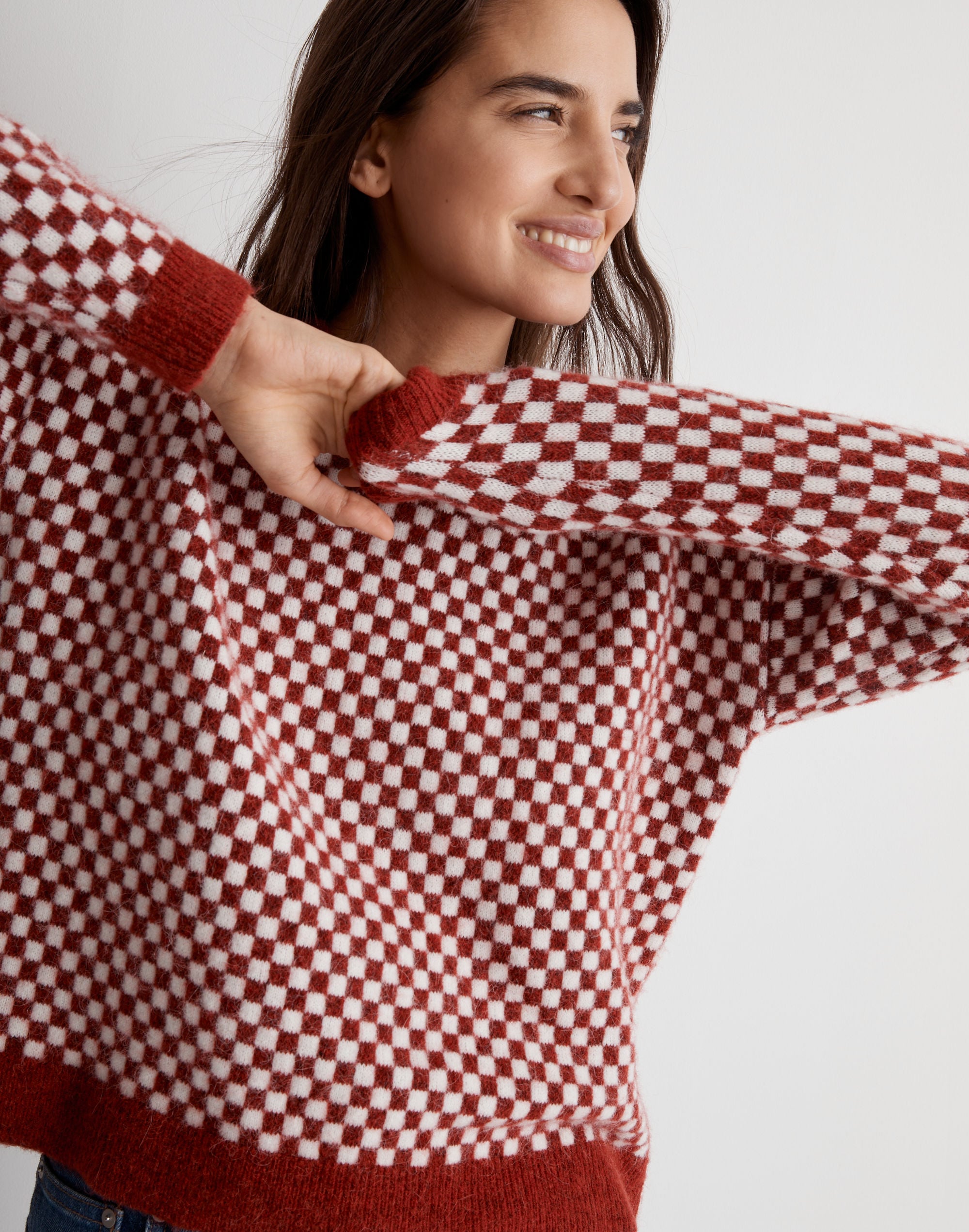 Checkerboard Jacquard Pullover Sweater