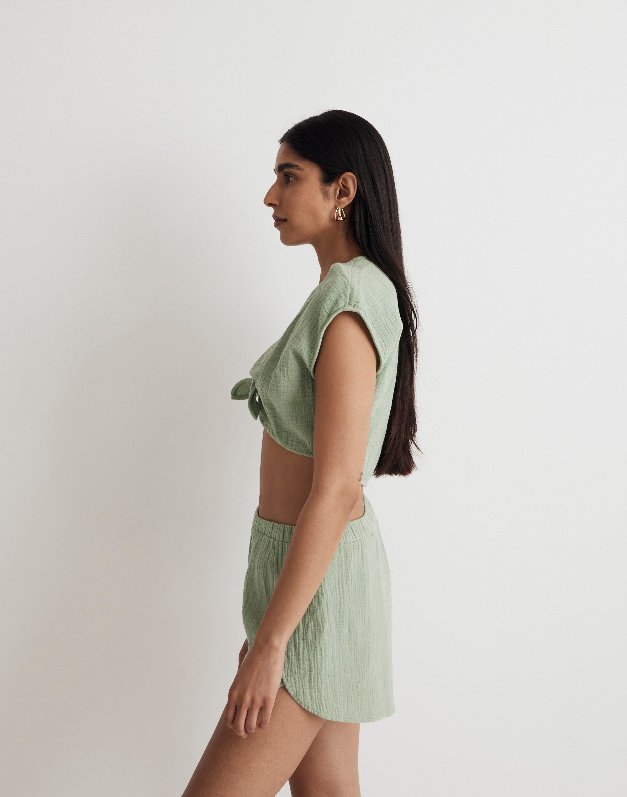 Double-Gauze Tie-Front Cropped Top