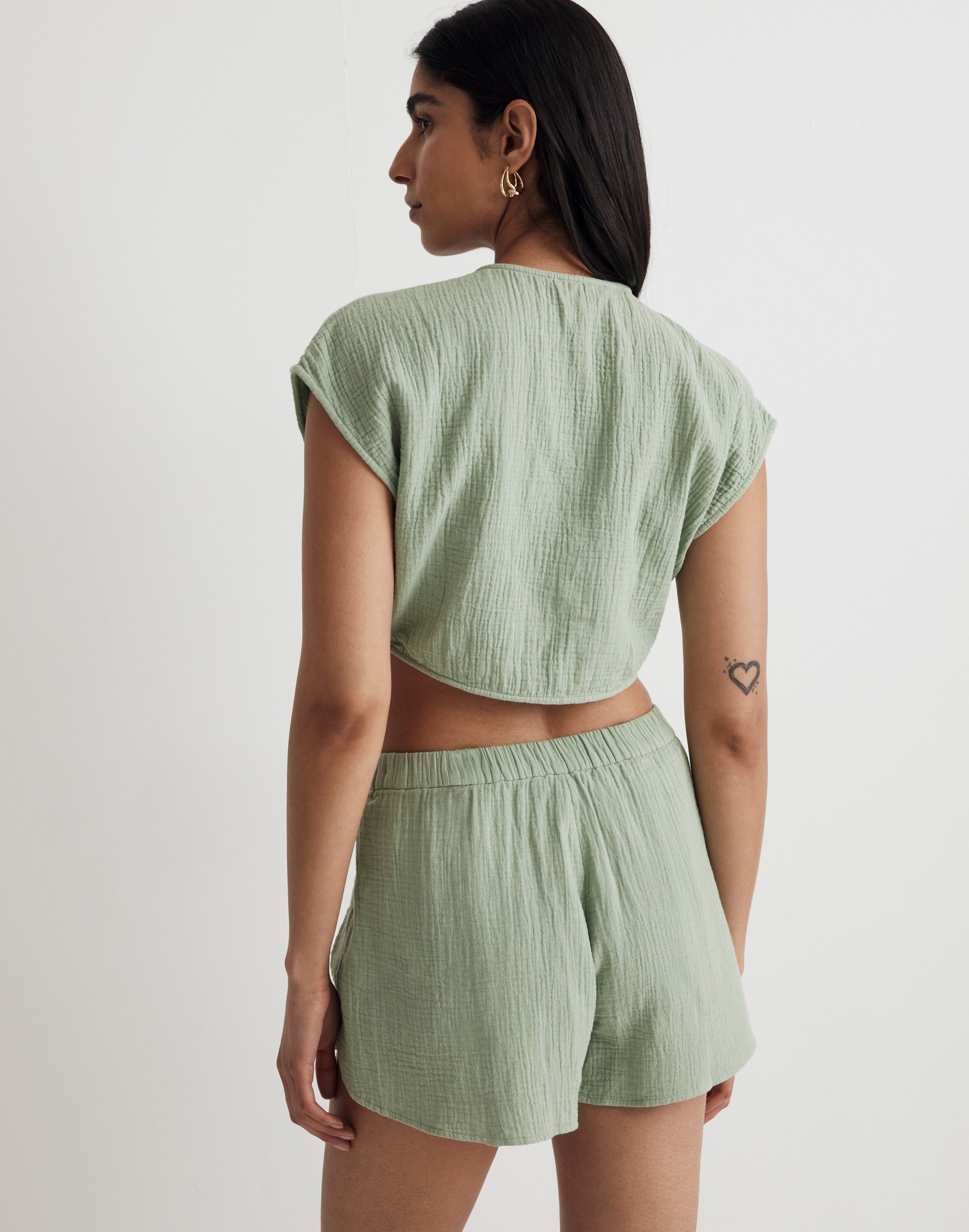 Double-Gauze Tie-Front Cropped Top