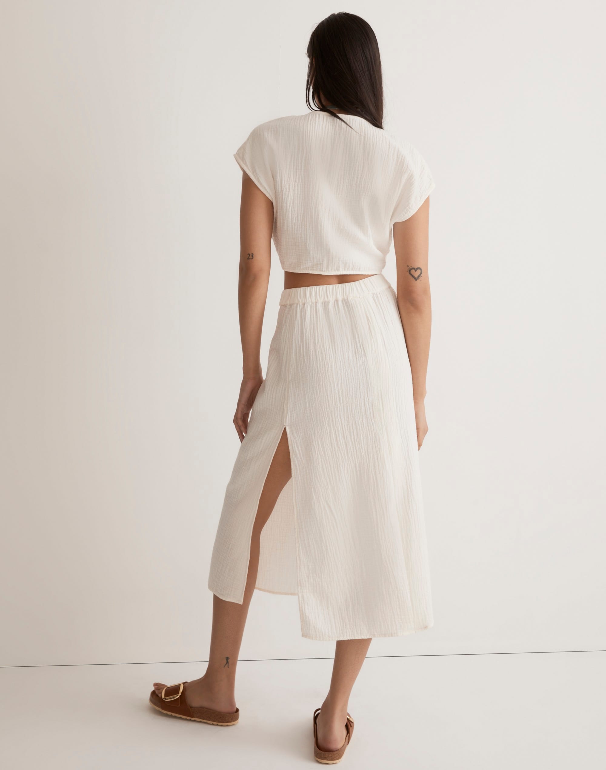 Double-Gauze Tie-Front Cropped Top
