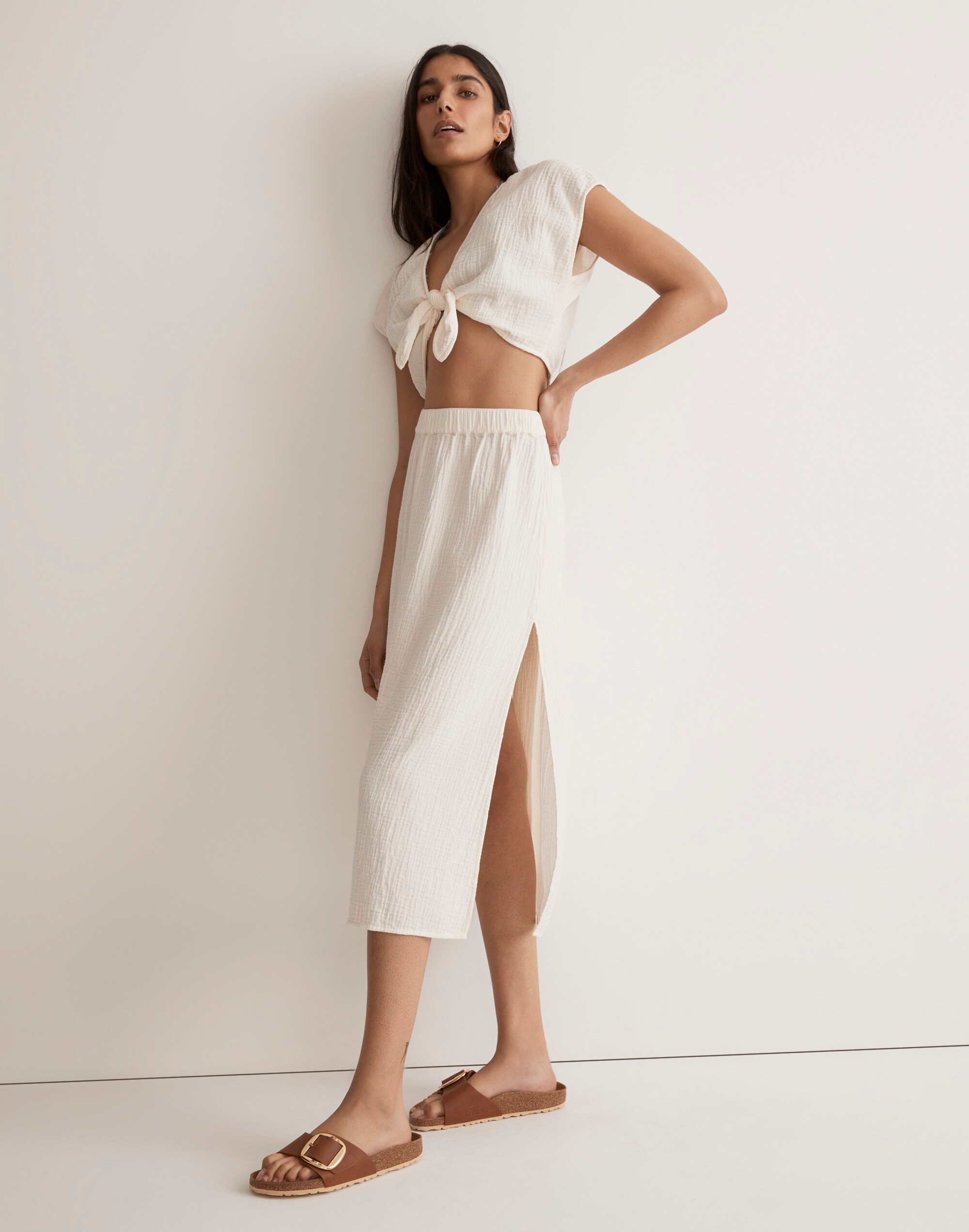 Double-Gauze Pull-On Midi Skirt