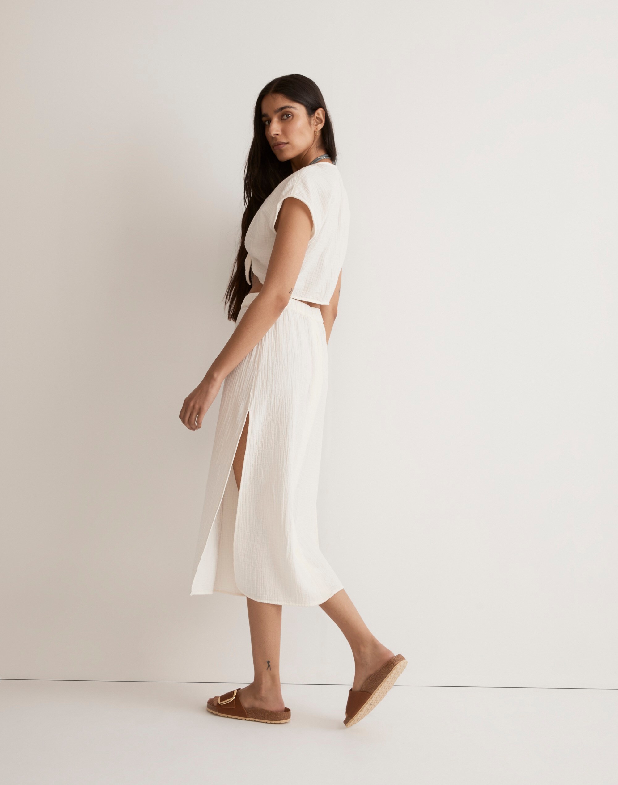 Double-Gauze Pull-On Midi Skirt