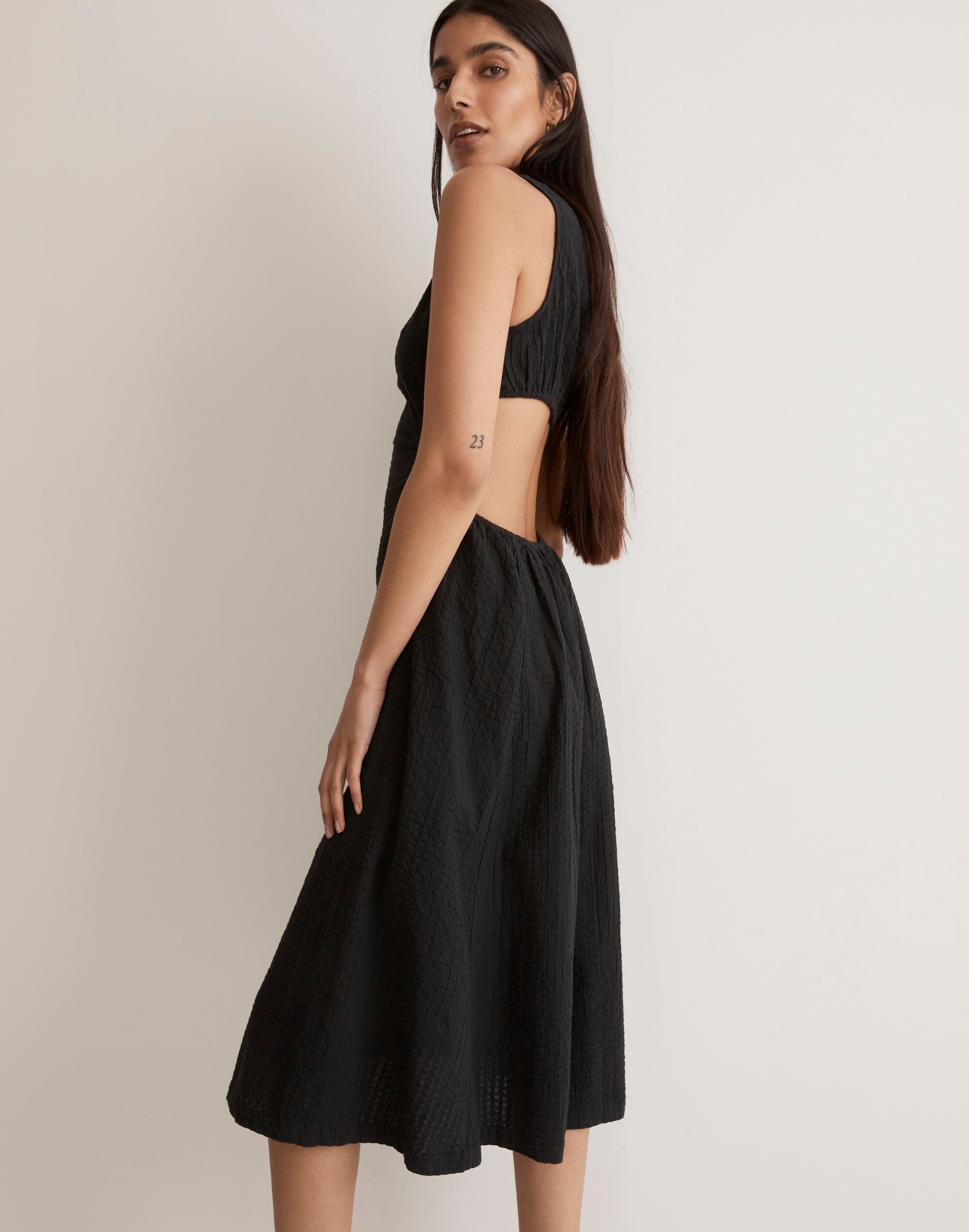 Seersucker Cutout Midi Dress