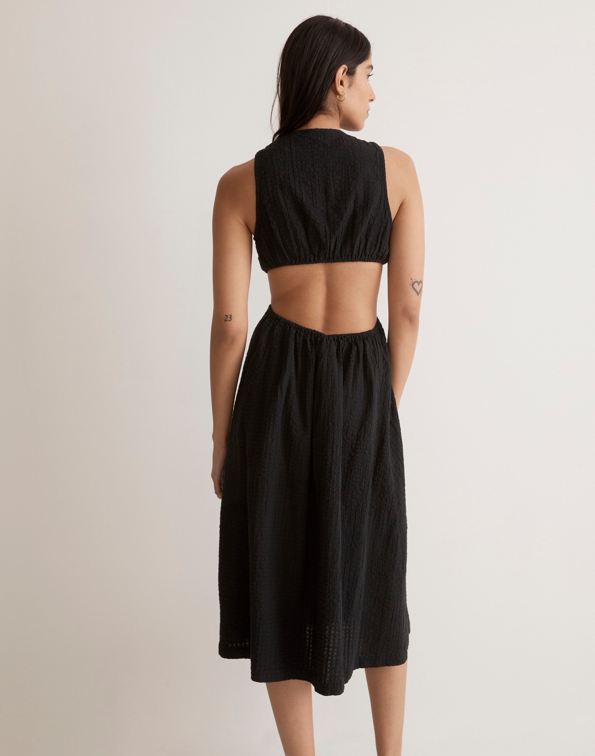 Seersucker Cutout Midi Dress