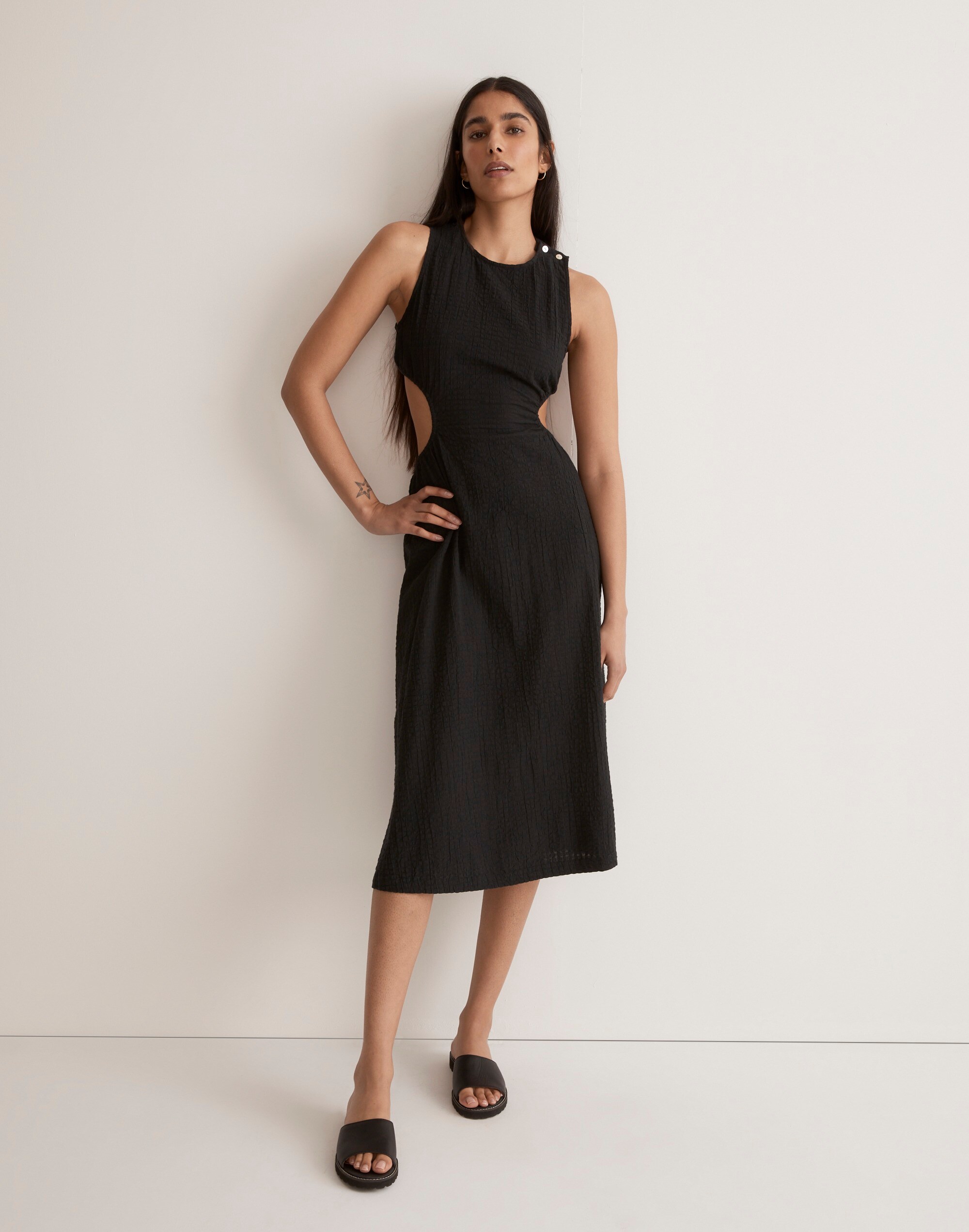 Seersucker Cutout Midi Dress