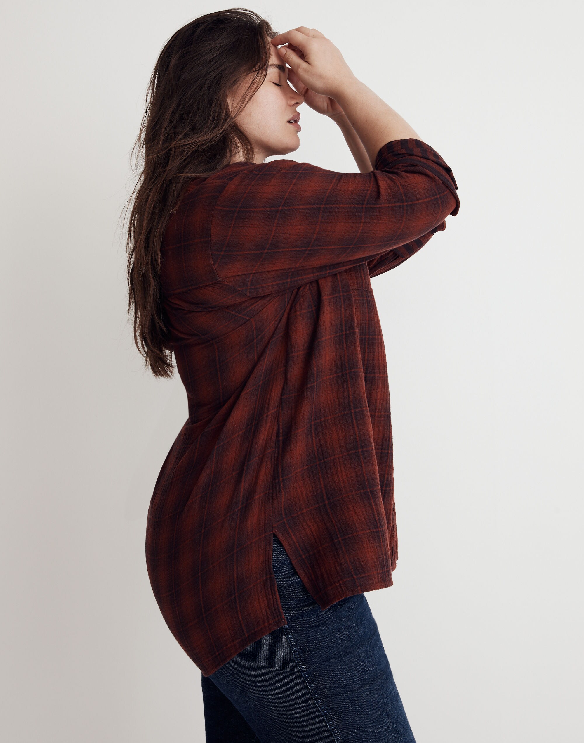 Plus Oversized Flannel Button-Down Shirt