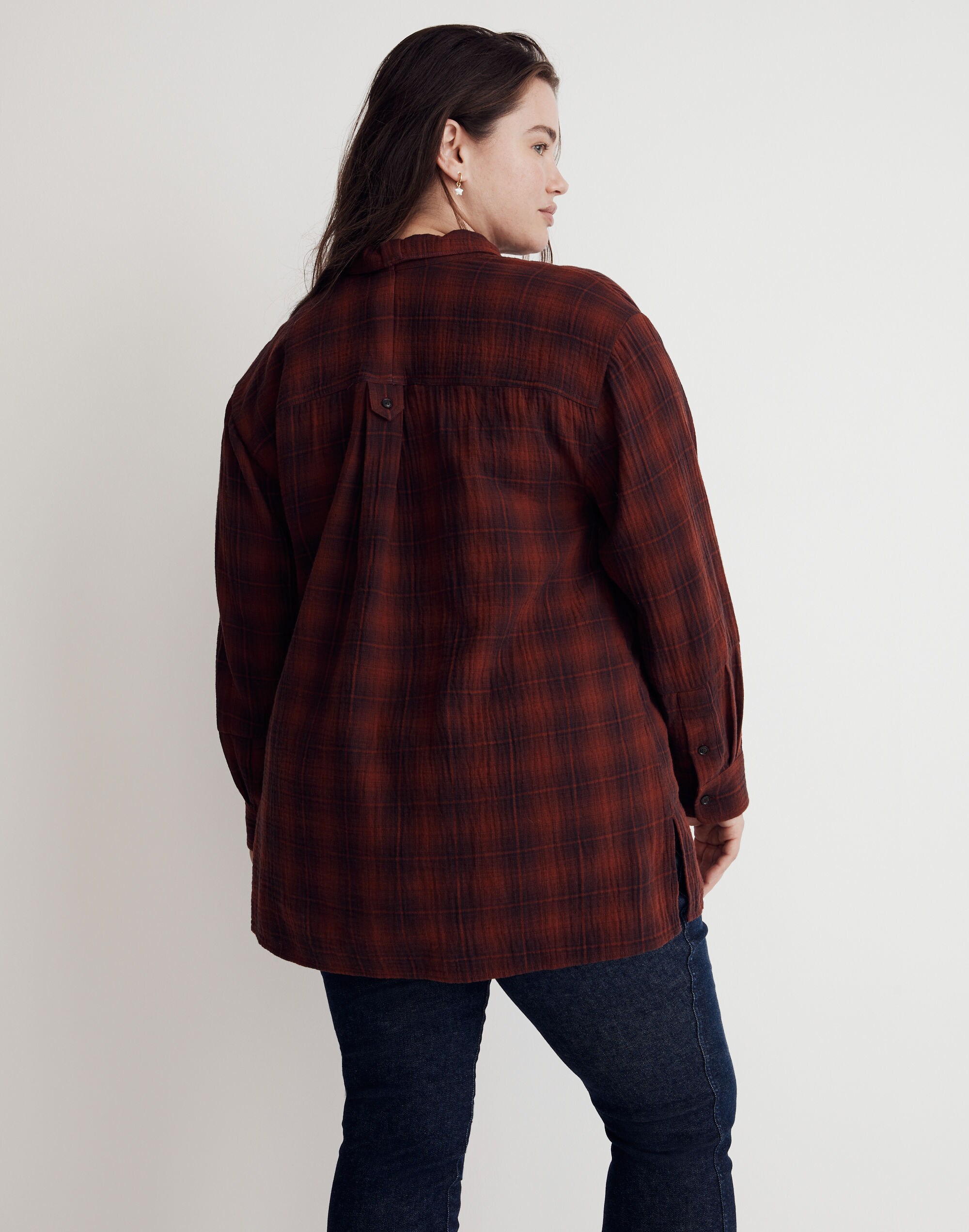 Plus Oversized Flannel Button-Down Shirt