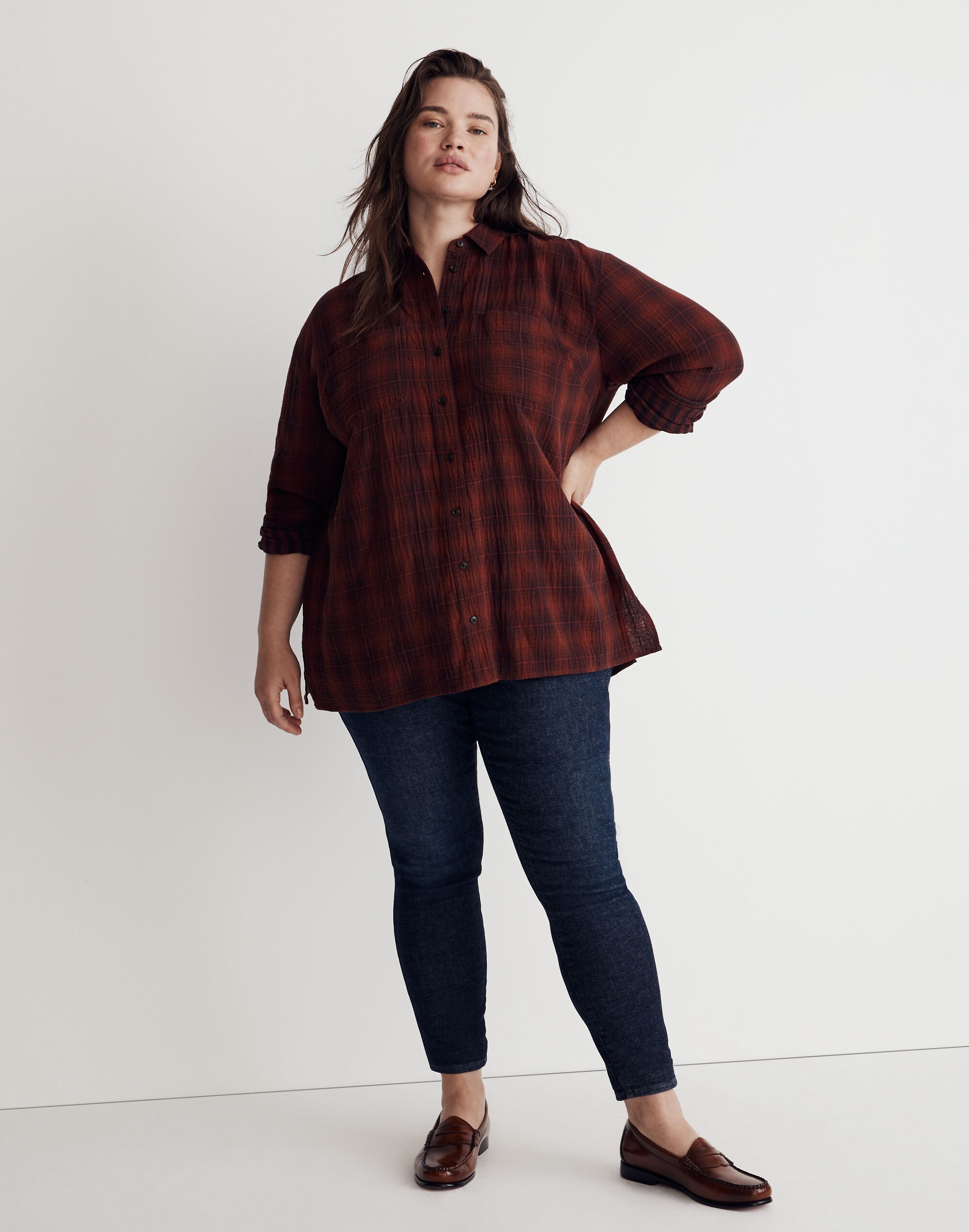 Plus Oversized Flannel Button-Down Shirt