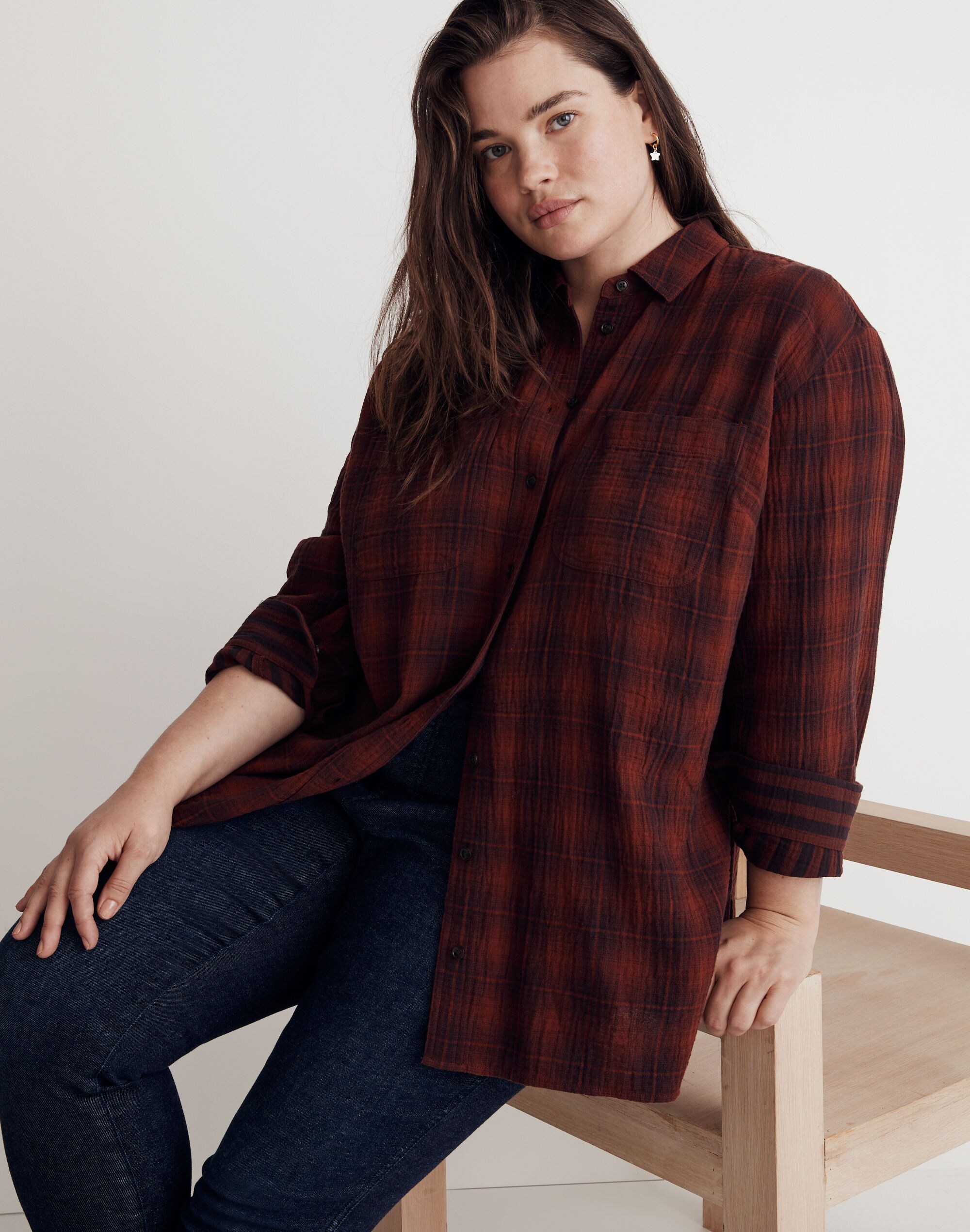 Plus Oversized Flannel Button-Down Shirt
