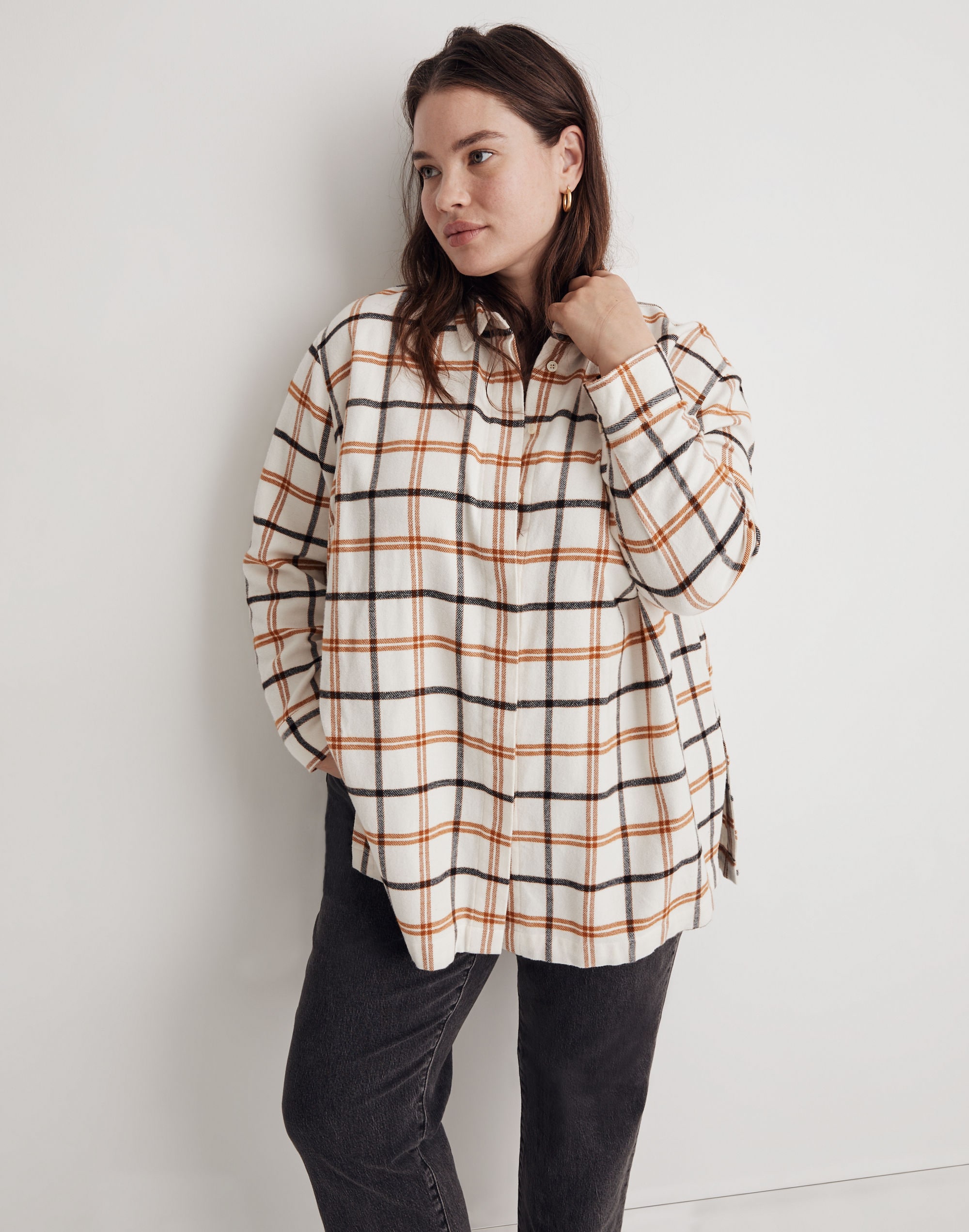 Plus Flannel Oversized Boyfriend Shirt in Plaid